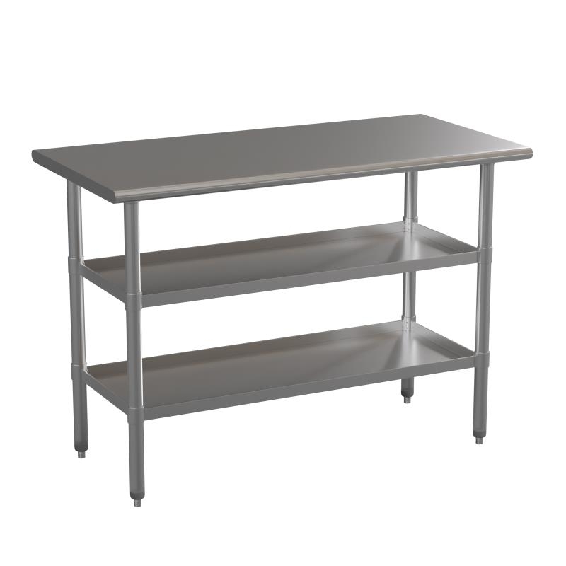 Stainless Steel 18 Gauge Work Table With 2 Undershelves - NSF Certified - 48W X 24D X 34.5H