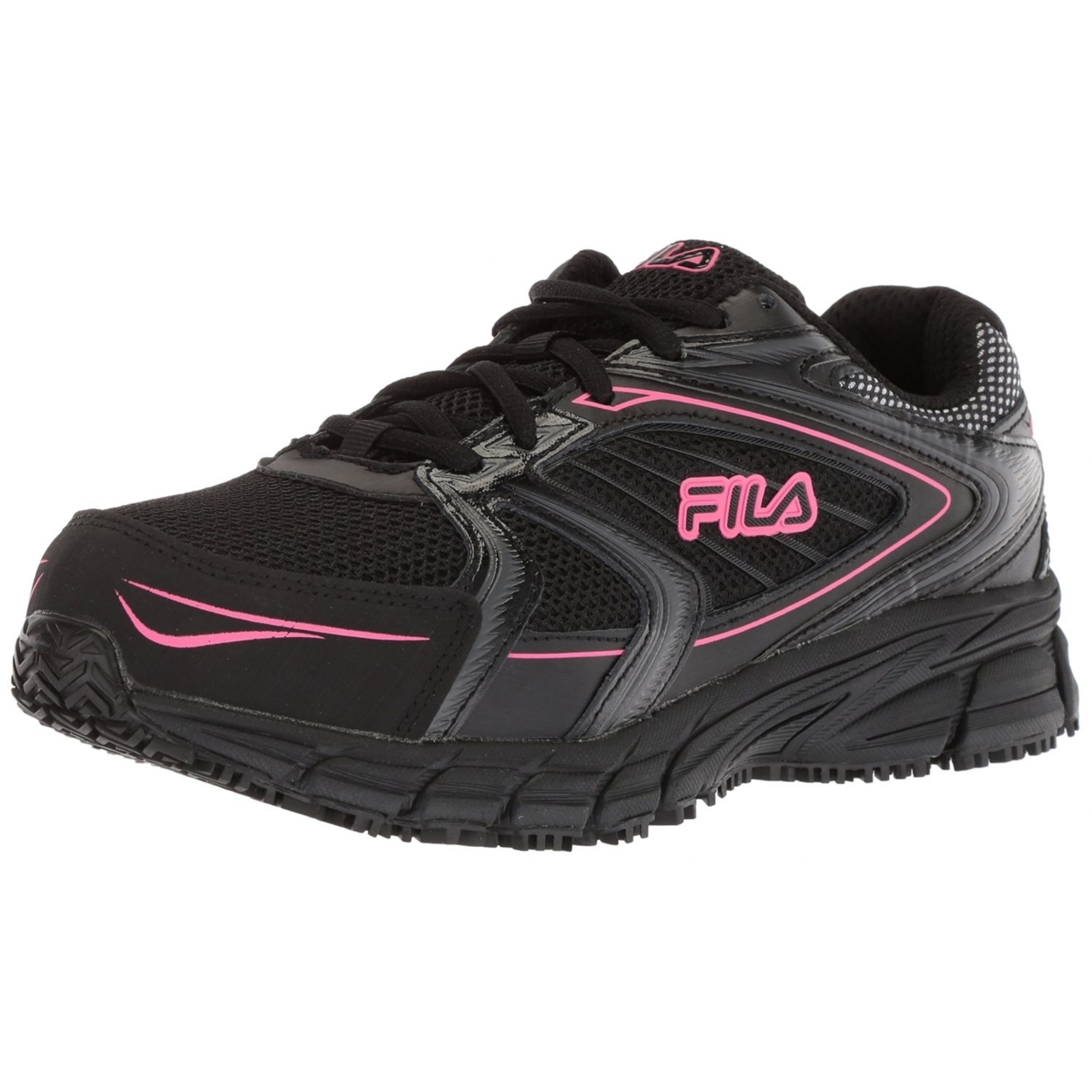 Fila Womens Memory Reckoning 8 Slip Resistant Steel Toe Running Shoe BLK/BLK/KOPK - BLK/BLK/KOPK, 9