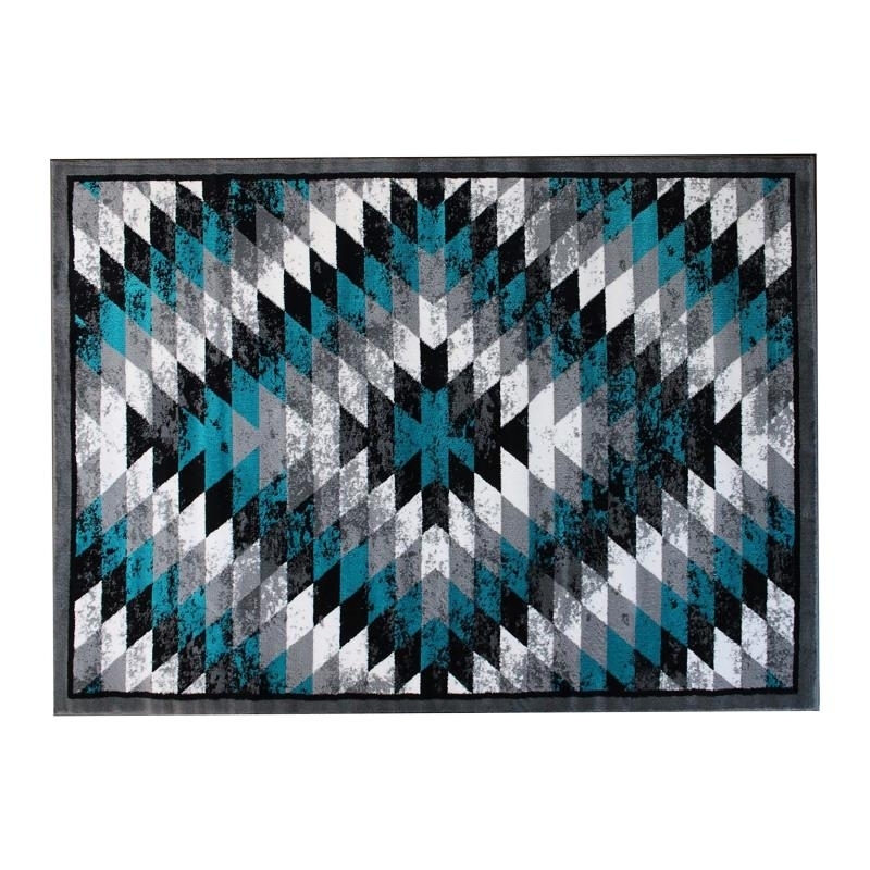 Teagan Collection Southwestern 5' X 7' Turquoise Area Rug - Olefin Rug With Jute Backing - Entryway, Living Room, Bedroom