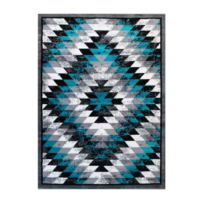 Teagan Collection Southwestern 8' X 10' Turquoise Area Rug - Olefin Rug With Jute Backing - Entryway, Living Room, Bedroom