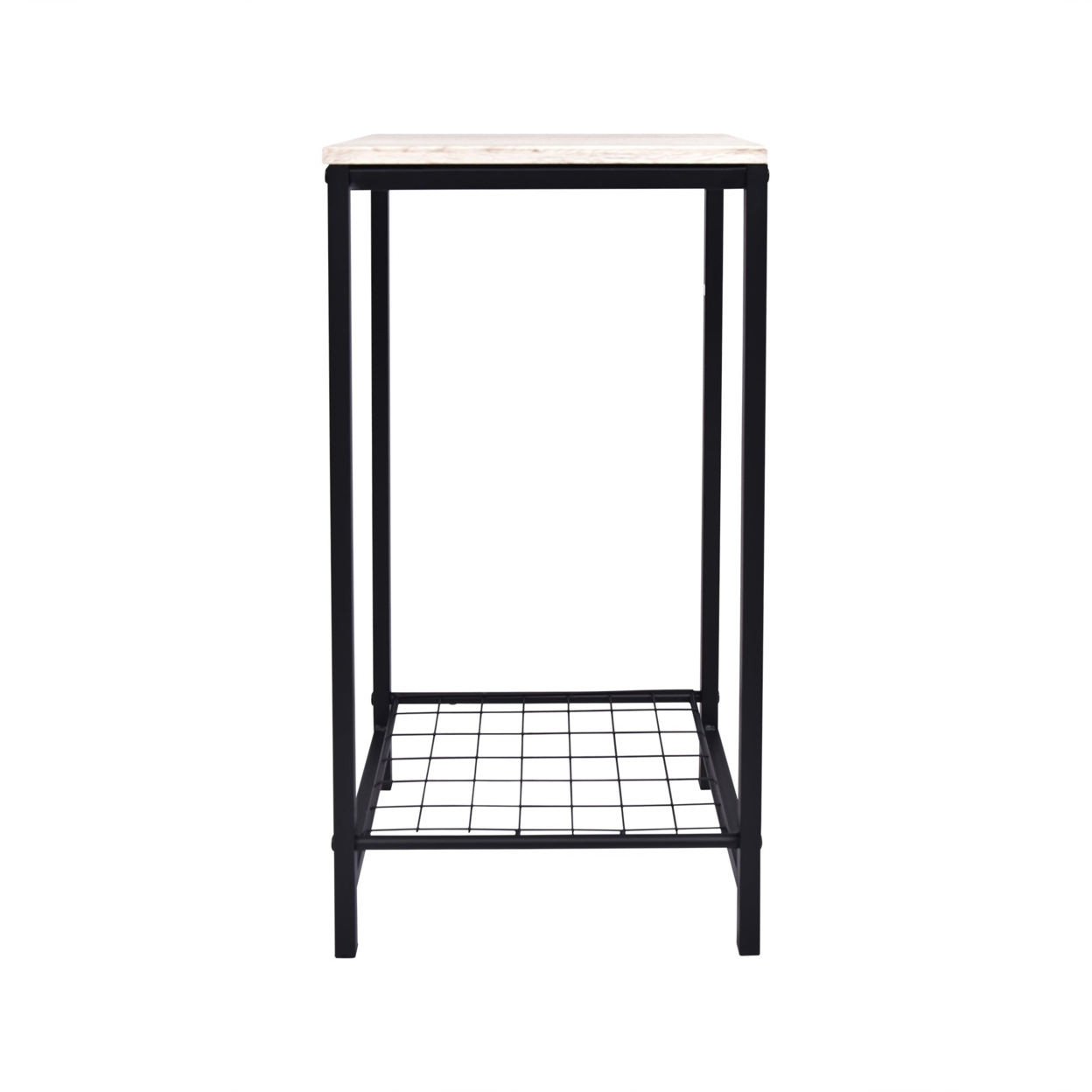 2-Tier End Table Industrial Side Table Nightstand with Durable Metal Frame Coffee Table with Mesh Shelves for Living Room - Black OAK