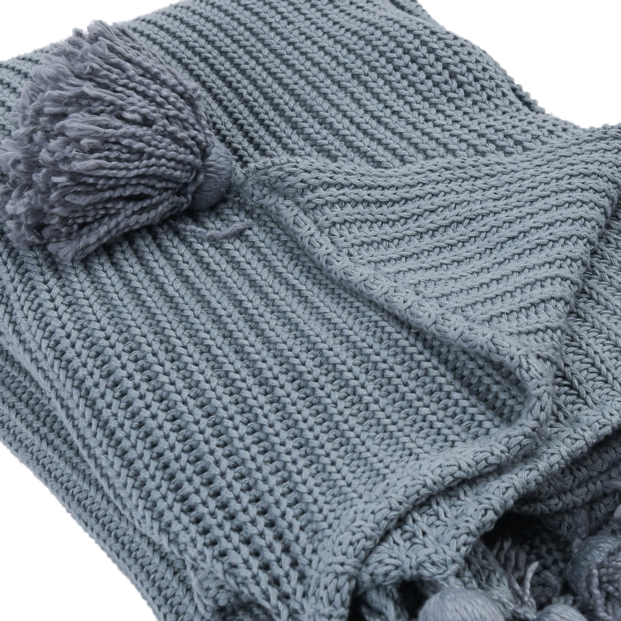 Dee 50 X 70 Soft Cotton Throw Blanket, Knitted Design, Woven Tassels, Blue- Saltoro Sherpi