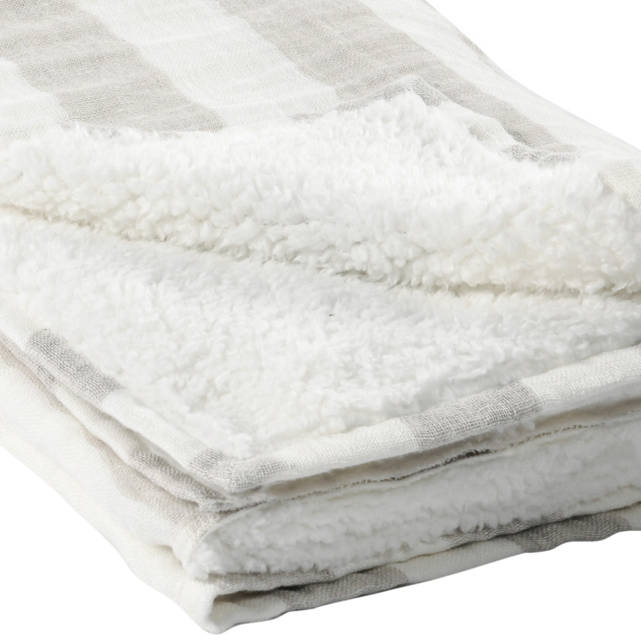 50 Inch Soft Linen Throw Blanket, Woven Wide Striped Pattern, White, Gray- Saltoro Sherpi