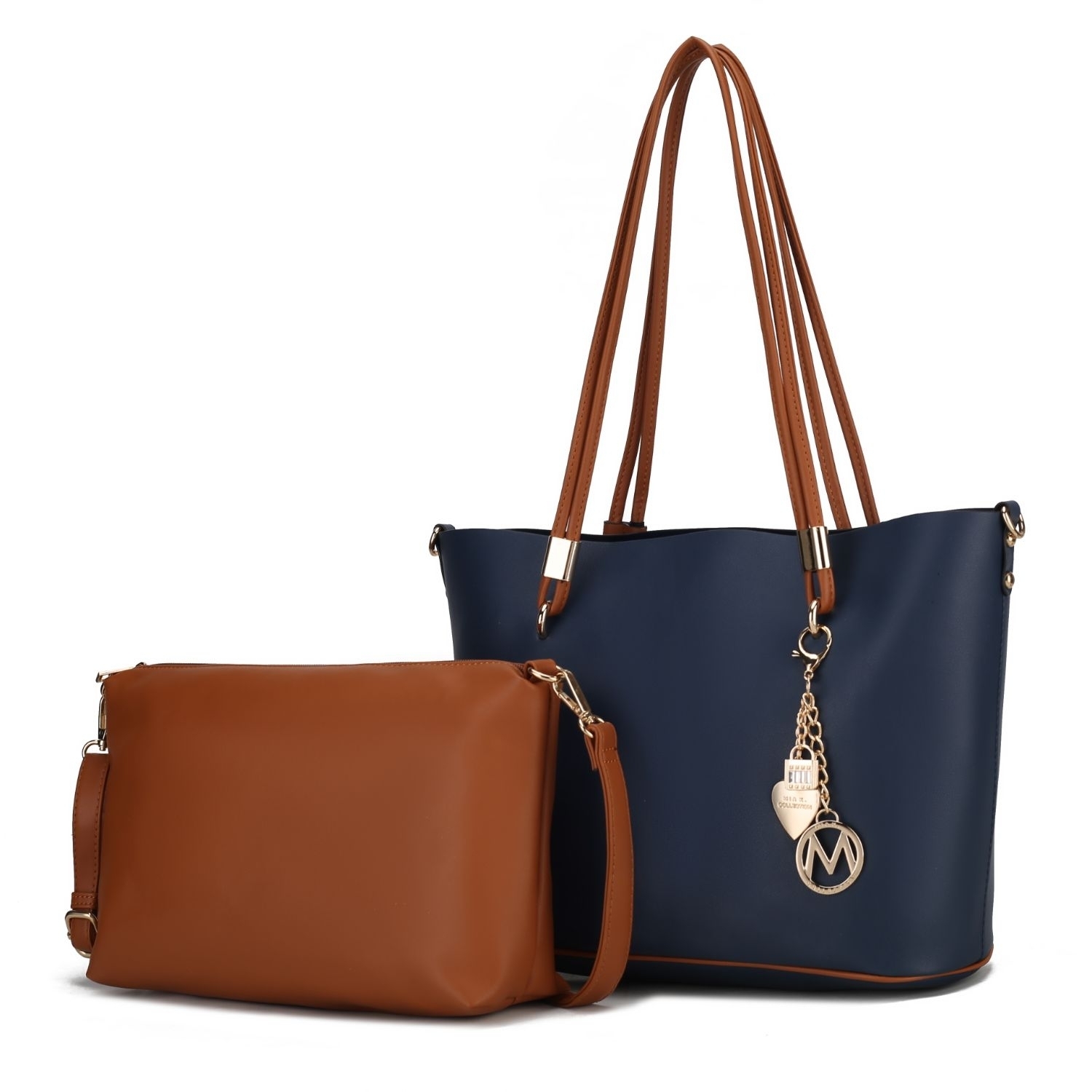 MKF Collection Malay Vegan Leather Womens Tote Bag With Cosmetic Pouch By Mia K 2 Pieces - Navy