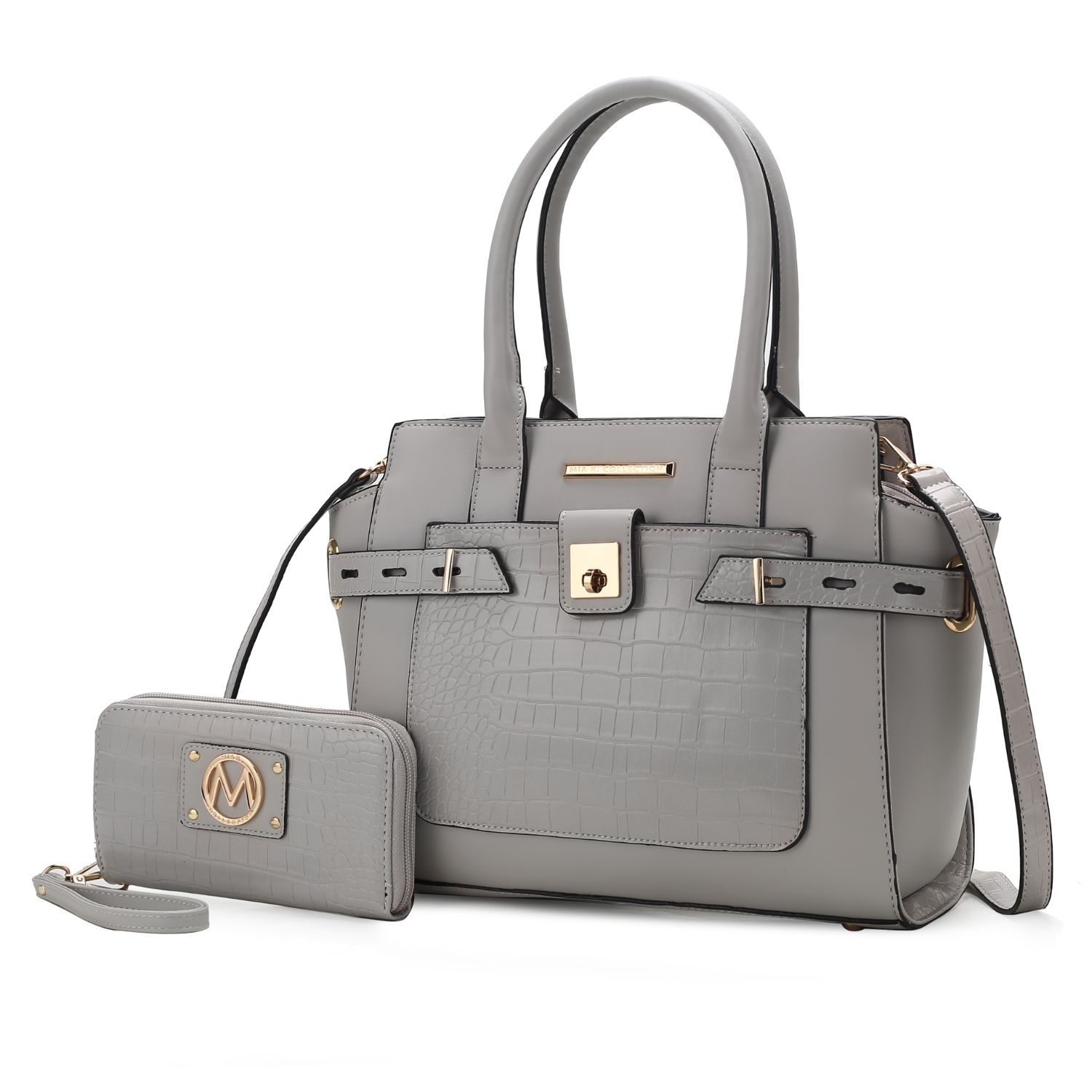 MKF Collection Isla Crocodile Embossed Vegan Leather Womens Satchel Bag By Mia K With Wallet -2 Pieces - Taupe
