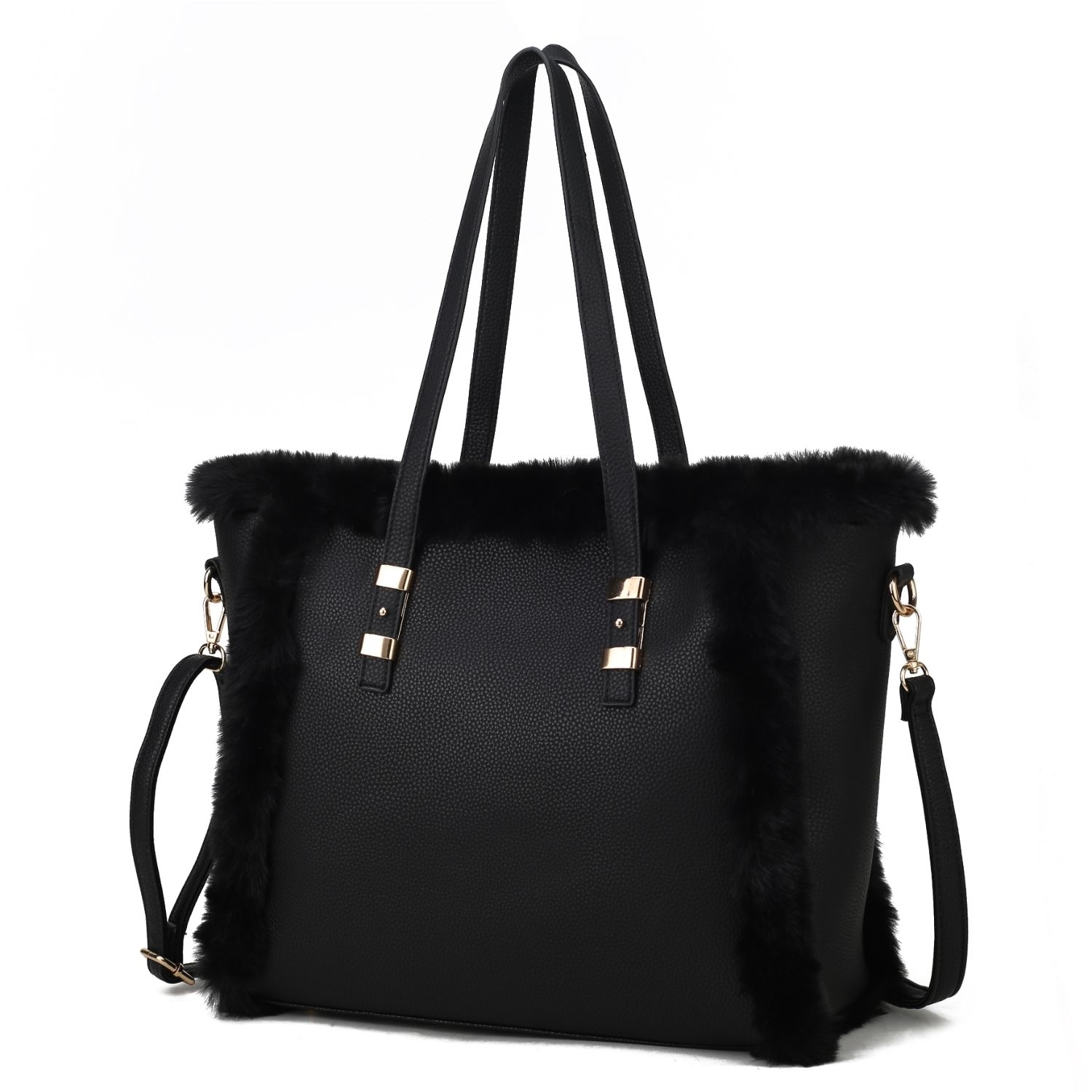 MKF Collection Liza Vegan Leather With Faux Fur Womens Tote Bag By Mia K - Black