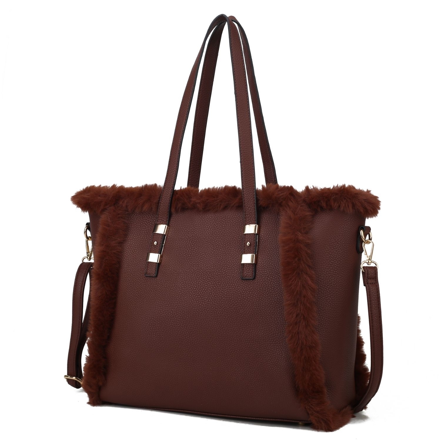 MKF Collection Liza Vegan Leather With Faux Fur Womens Tote Bag By Mia K - Coffee