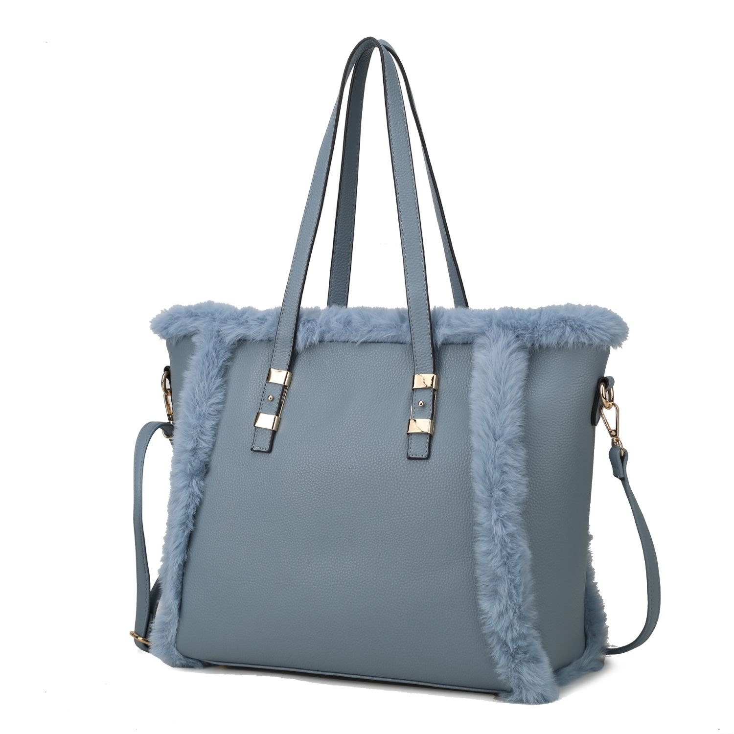 MKF Collection Liza Vegan Leather With Faux Fur Womens Tote Bag By Mia K - Denim