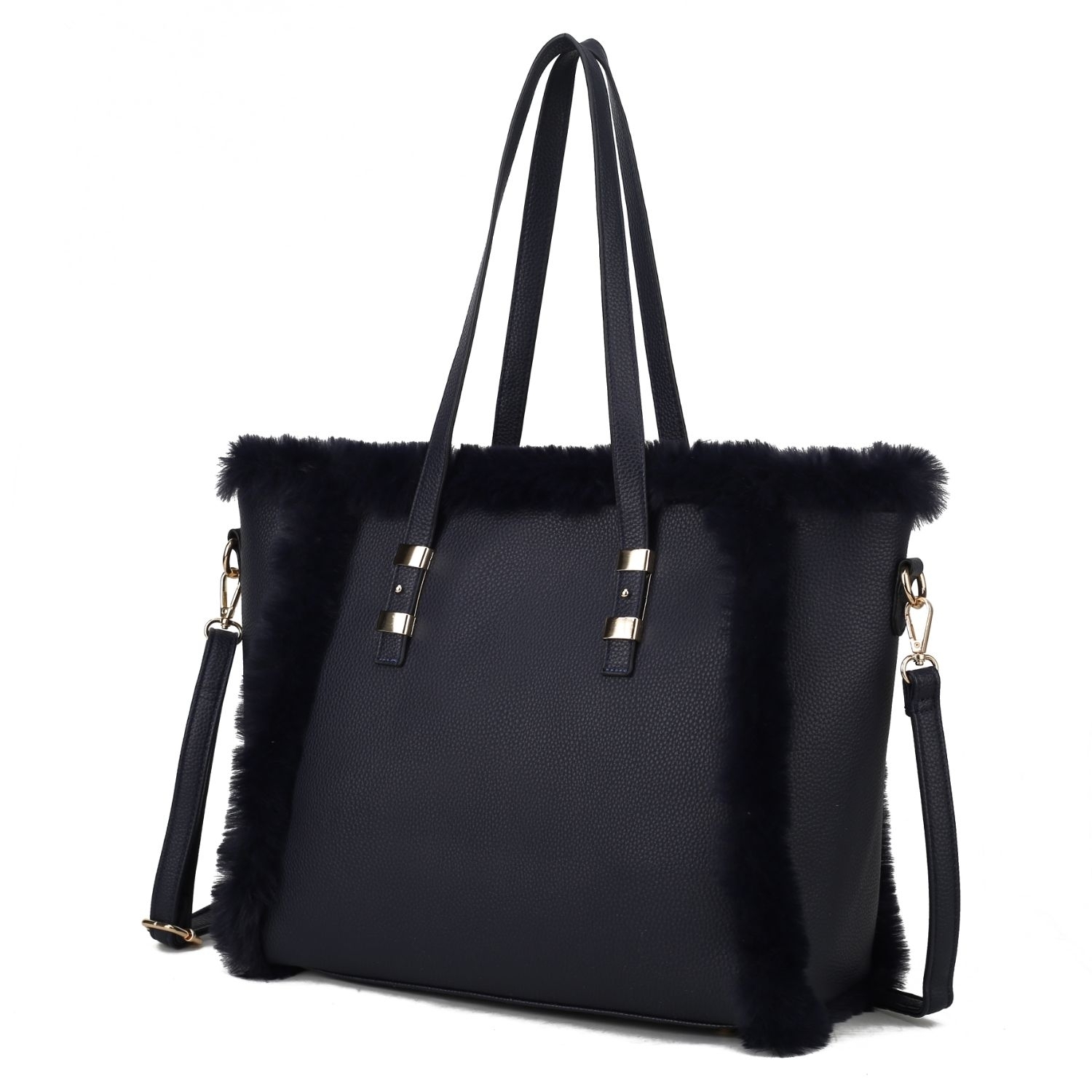 MKF Collection Liza Vegan Leather With Faux Fur Womens Tote Bag By Mia K - Navy