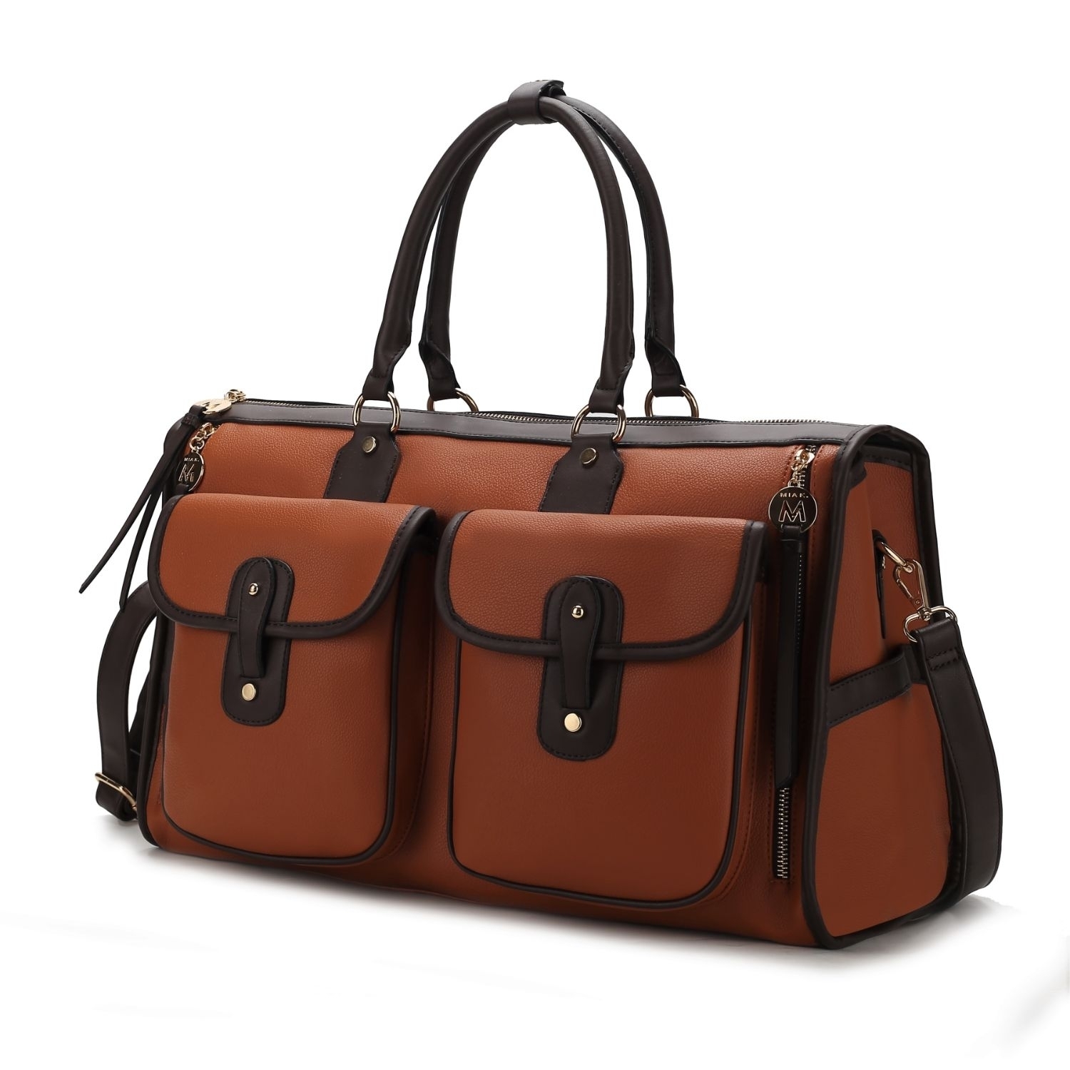 MKF Collection Genevieve Color Block Vegan Leather Womens Duffle Bag By Mia K. - Cognac