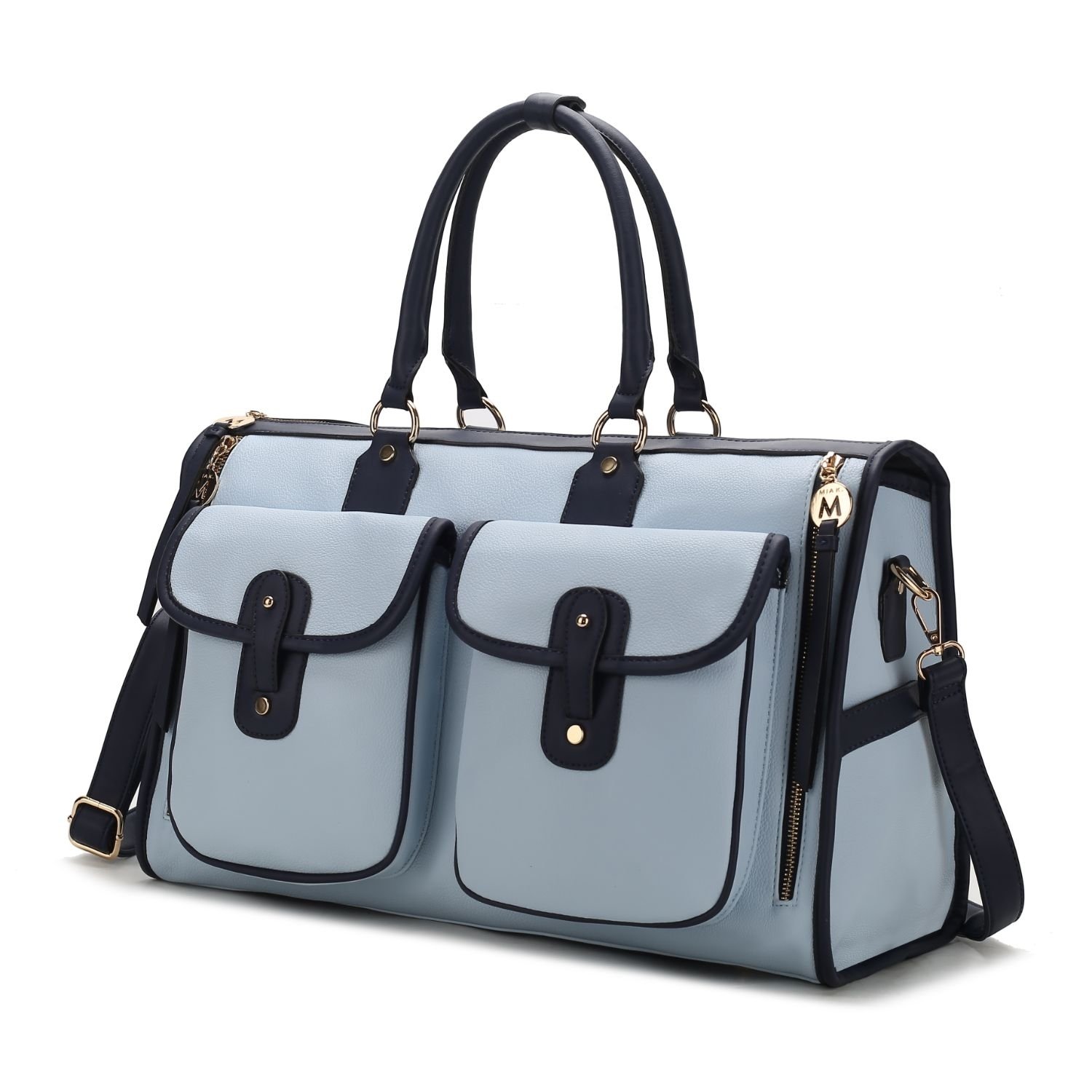 MKF Collection Genevieve Color Block Vegan Leather Womens Duffle Bag By Mia K. - Light Blue