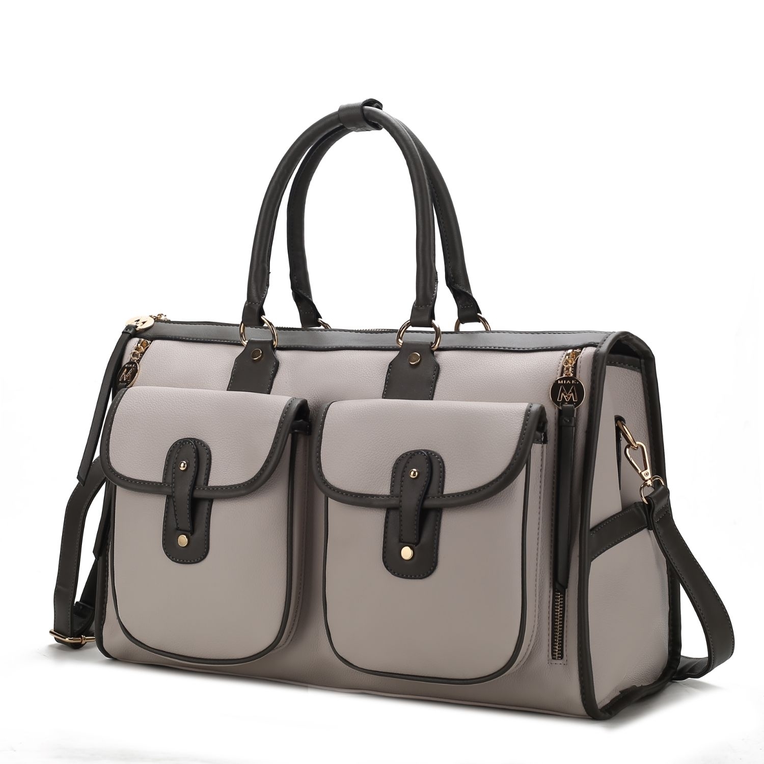 MKF Collection Genevieve Color Block Vegan Leather Womens Duffle Bag By Mia K. - Light Grey