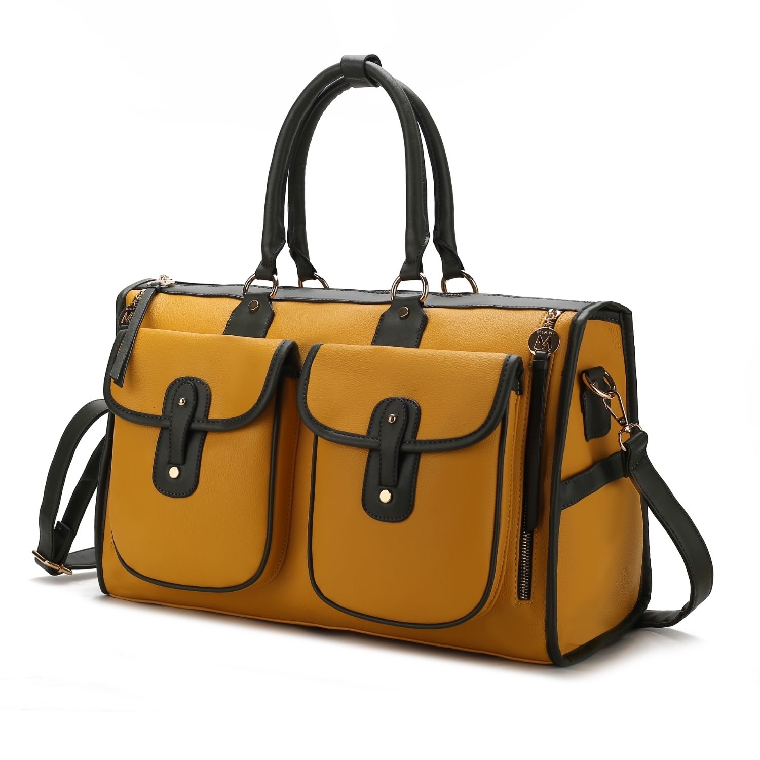 MKF Collection Genevieve Color Block Vegan Leather Womens Duffle Bag By Mia K. - Mustard