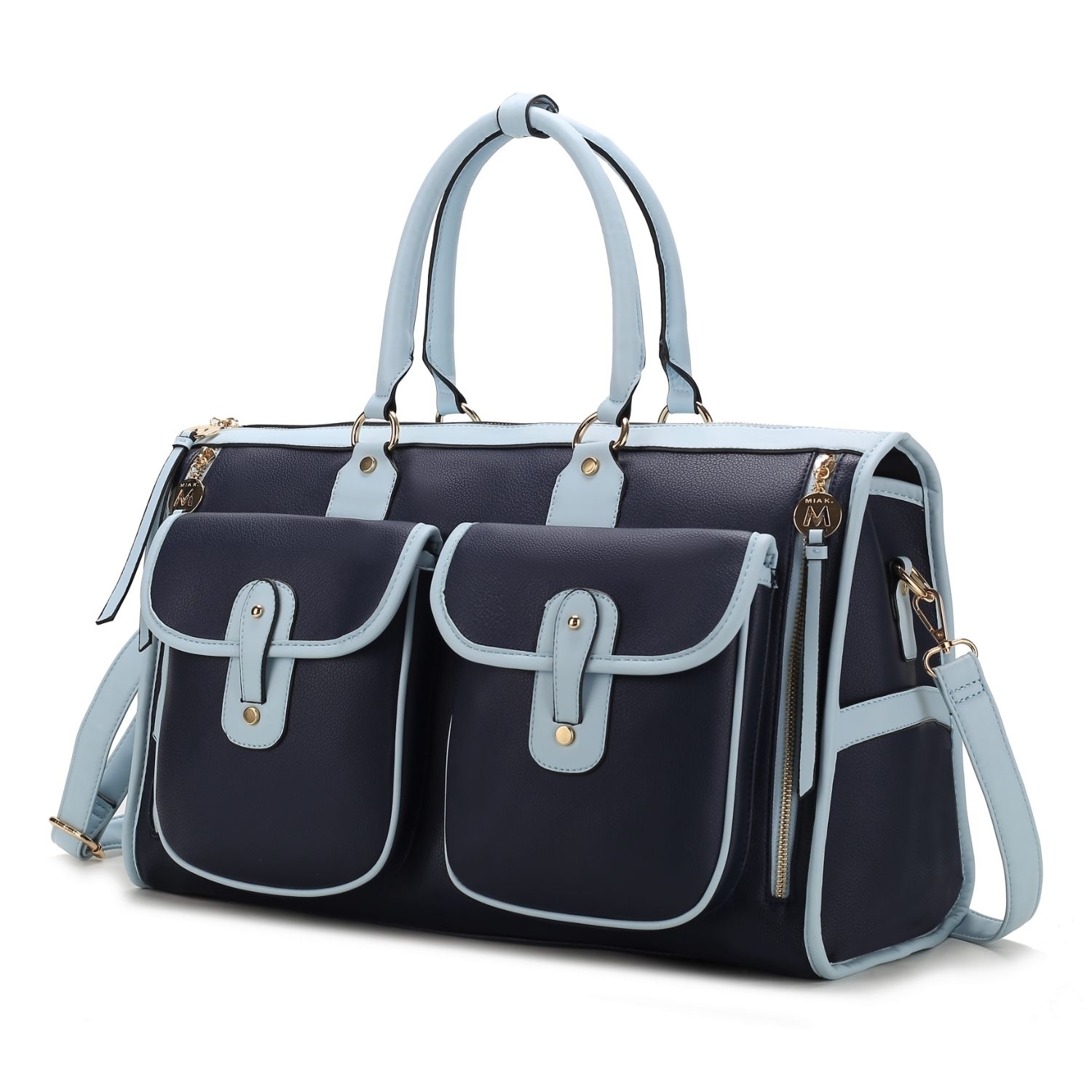 MKF Collection Genevieve Color Block Vegan Leather Womens Duffle Bag By Mia K. - Navy