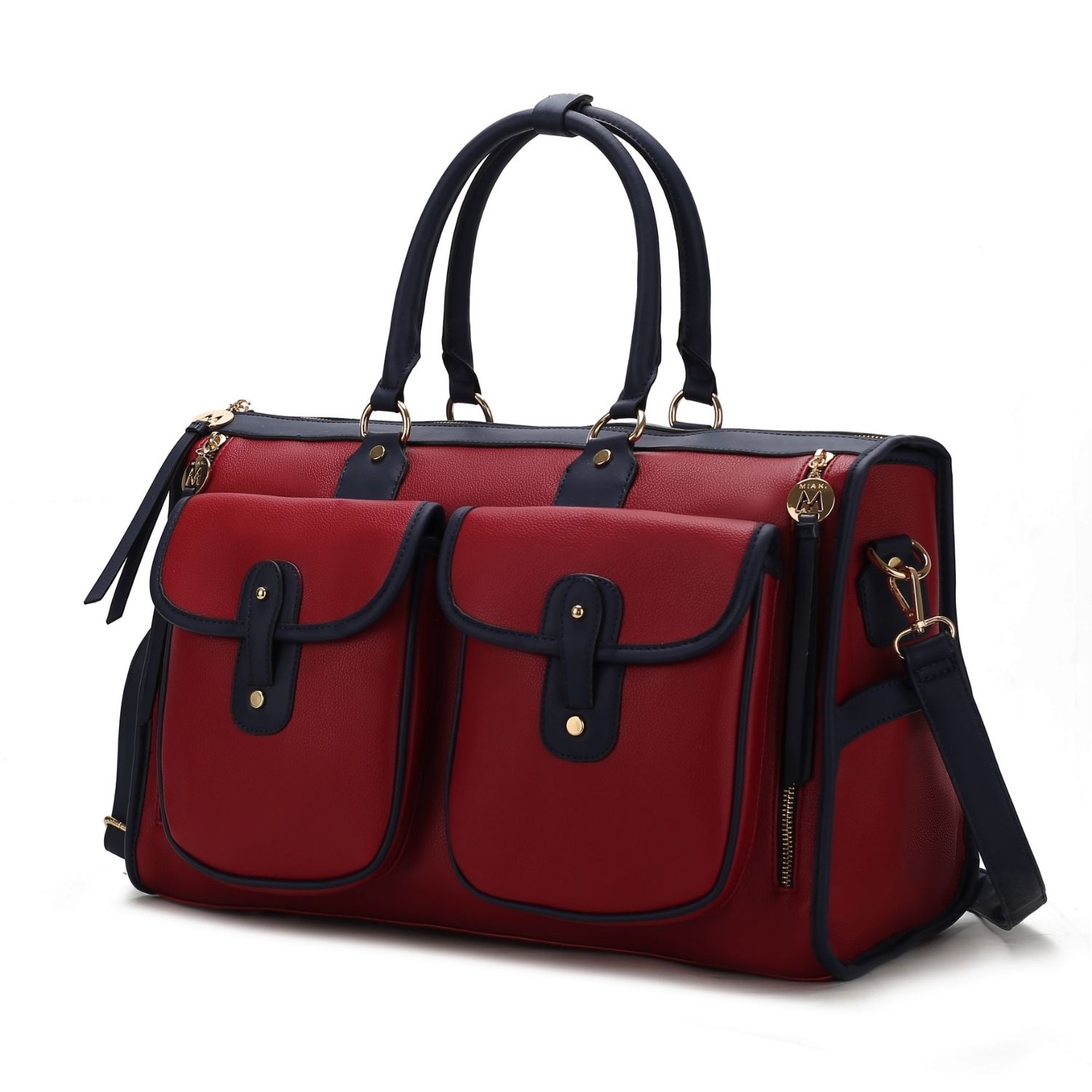 MKF Collection Genevieve Color Block Vegan Leather Womens Duffle Bag By Mia K. - Wine