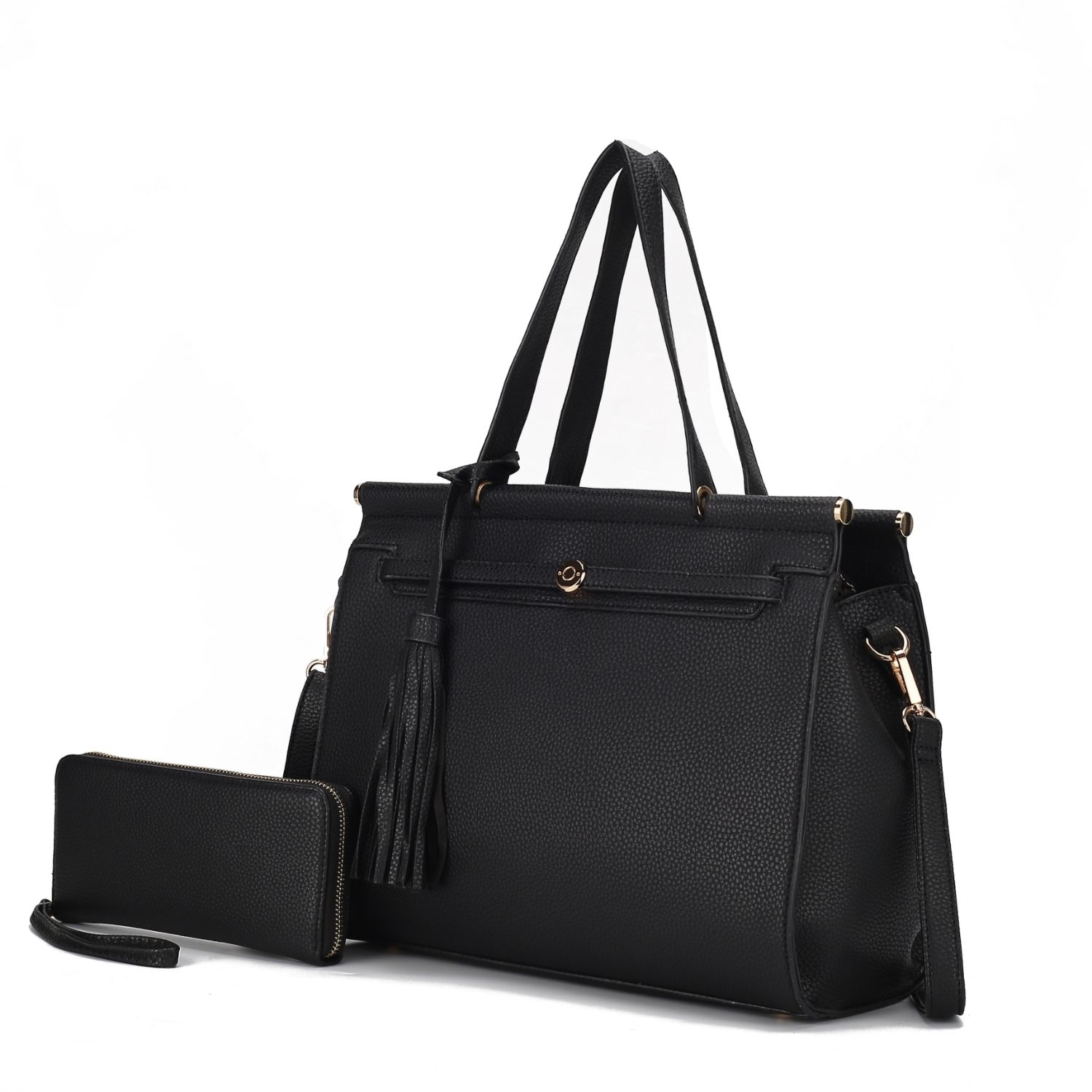 MKF Collection Shelby Vegan Leather Women's Satchel Bag By Mia K With Wallet -2 Pieces - Black