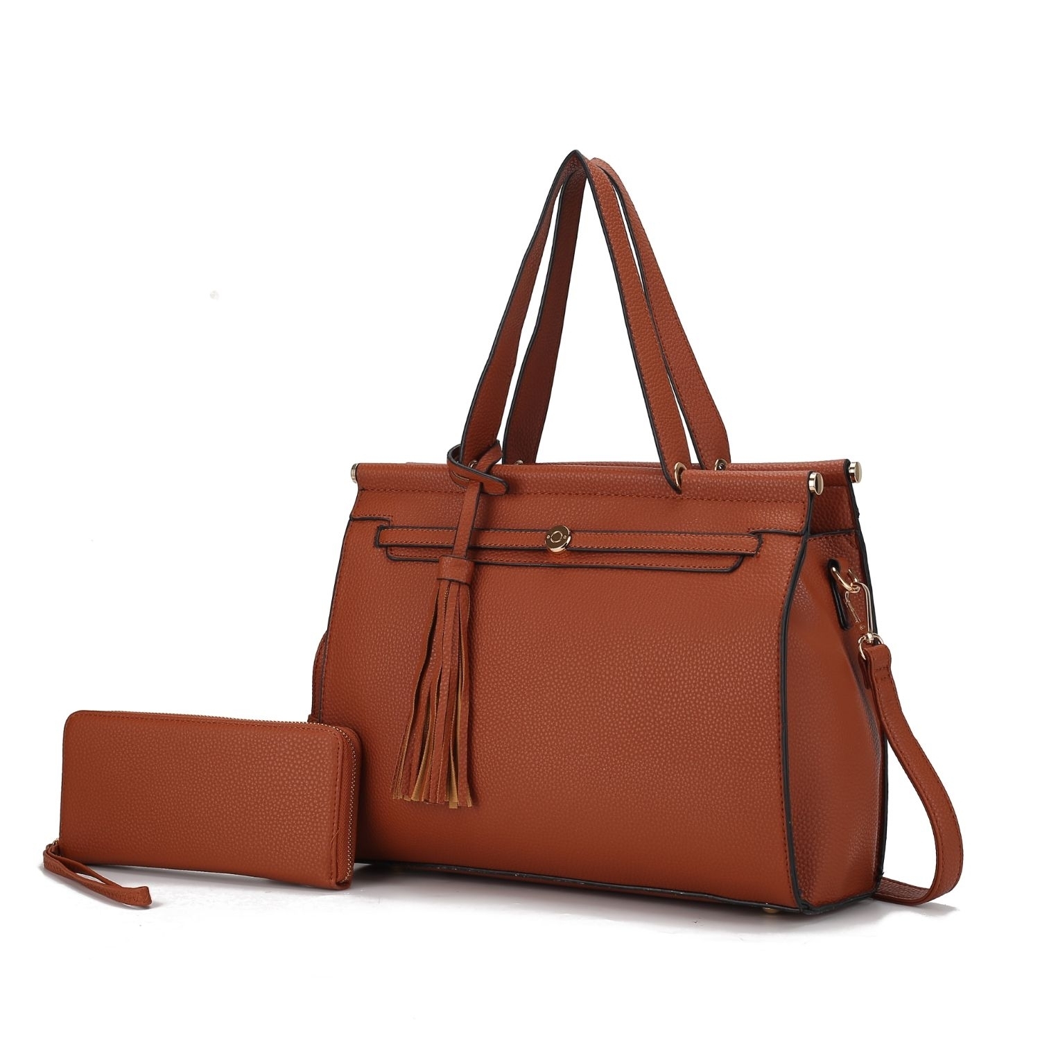 MKF Collection Shelby Vegan Leather Women's Satchel Bag By Mia K With Wallet -2 Pieces - Brown