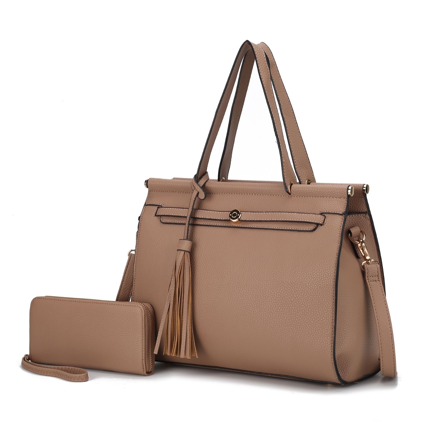MKF Collection Shelby Vegan Leather Women's Satchel Bag By Mia K With Wallet -2 Pieces - Camel