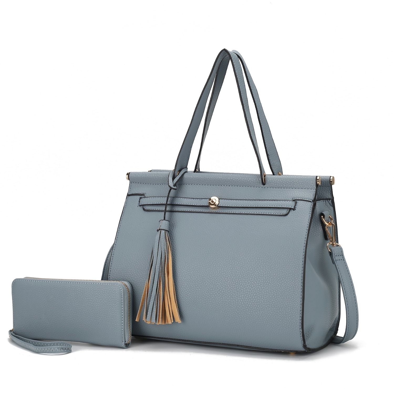 MKF Collection Shelby Vegan Leather Women's Satchel Bag By Mia K With Wallet -2 Pieces - Denim