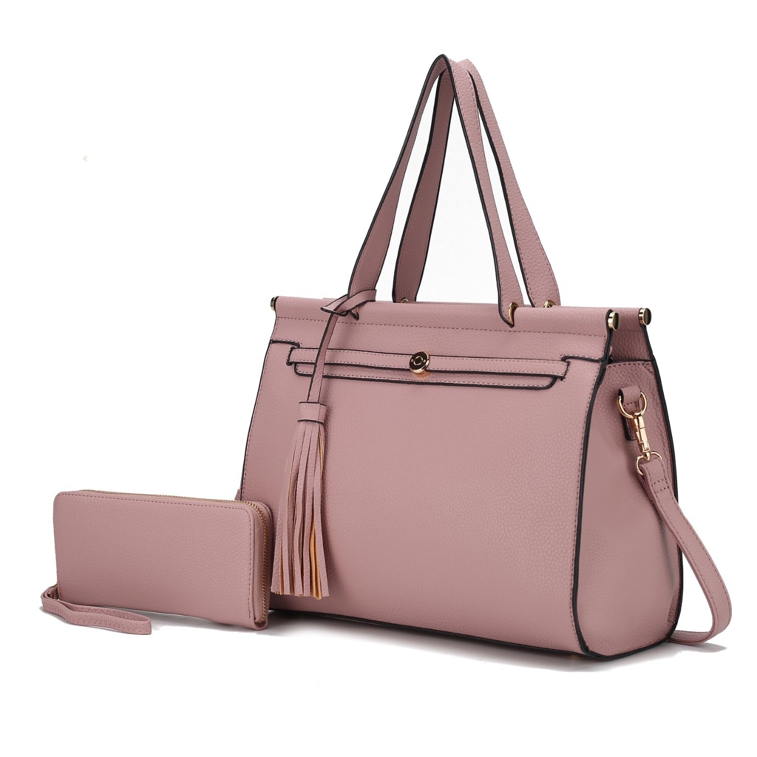 MKF Collection Shelby Vegan Leather Women's Satchel Bag By Mia K With Wallet -2 Pieces - Mauve