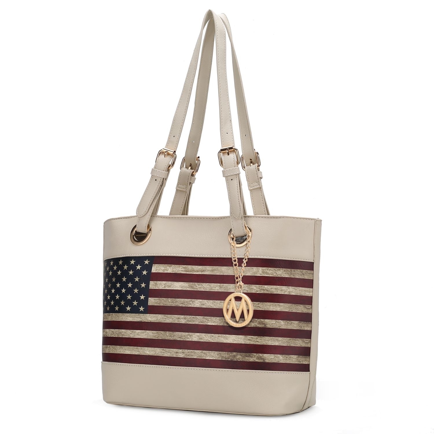 MKF Collection Vera Vegan Leather Patriotic Flag Pattern Women's Tote Bag By Mia K - Taupe
