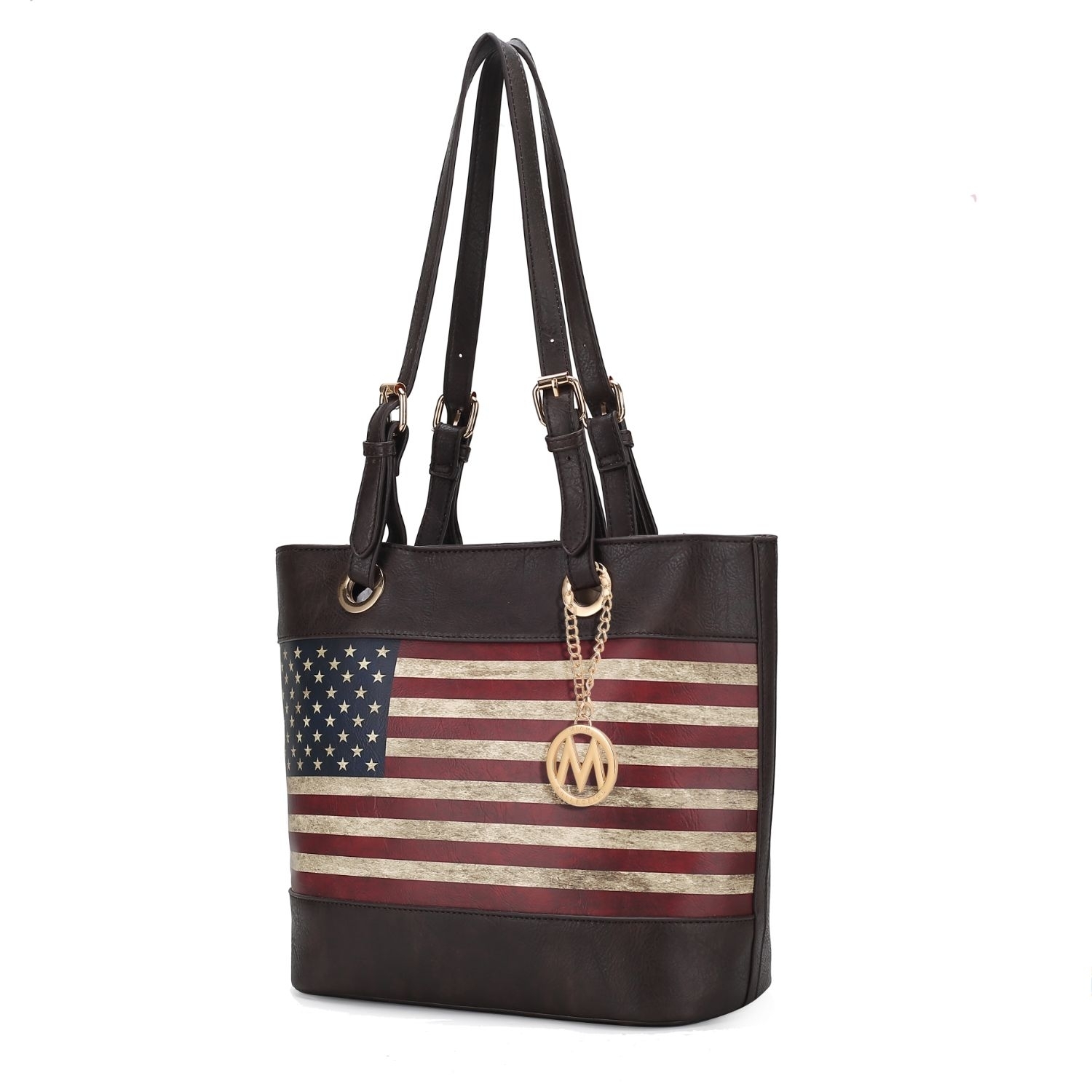 MKF Collection Vera Vegan Leather Patriotic Flag Pattern Women's Tote Bag By Mia K - Chocolate