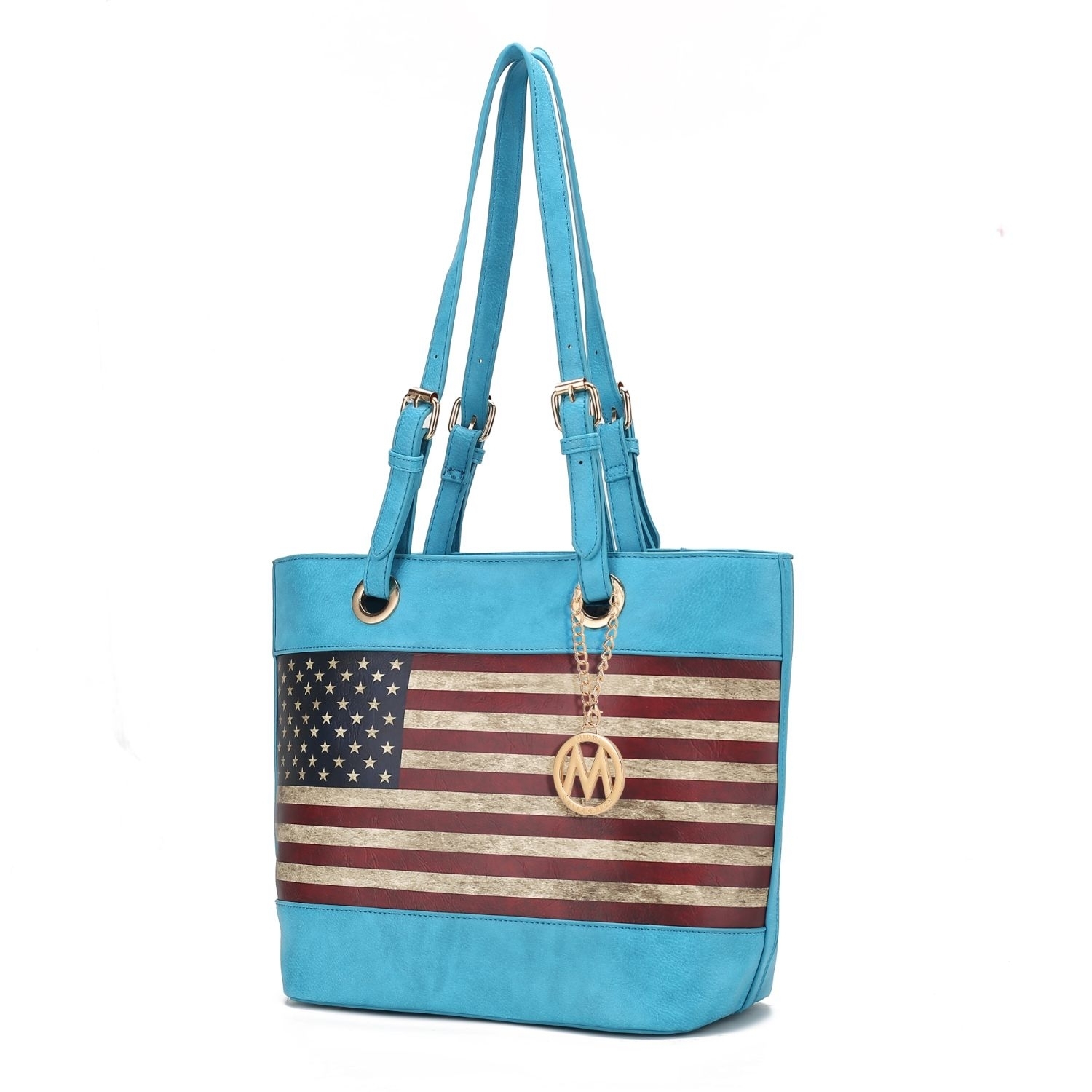 MKF Collection Vera Vegan Leather Patriotic Flag Pattern Women's Tote Bag By Mia K - Turquoise
