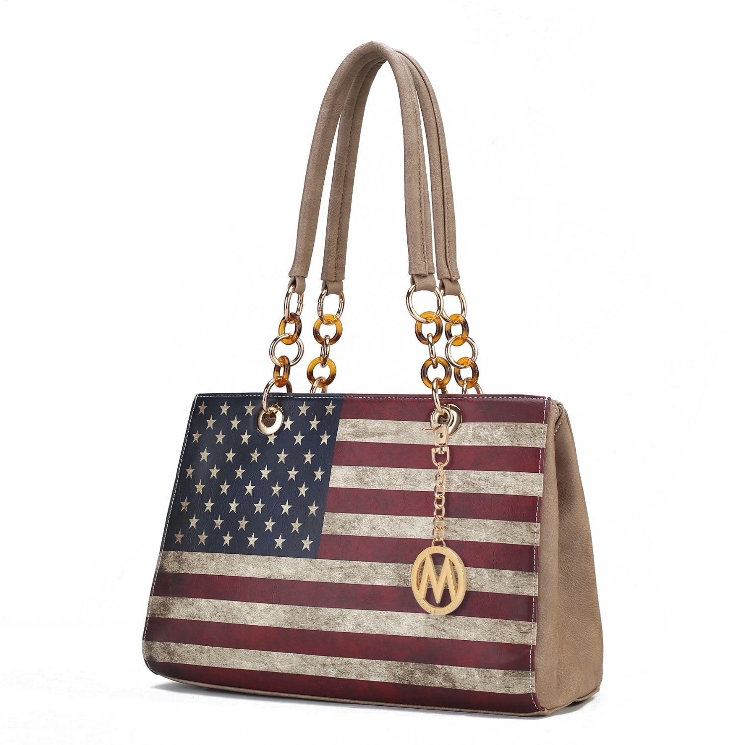 MKF Collection Nevaeh Vegan Leather Patriotic Pattern Women's Shoulder Bag By Mia K - Taupe