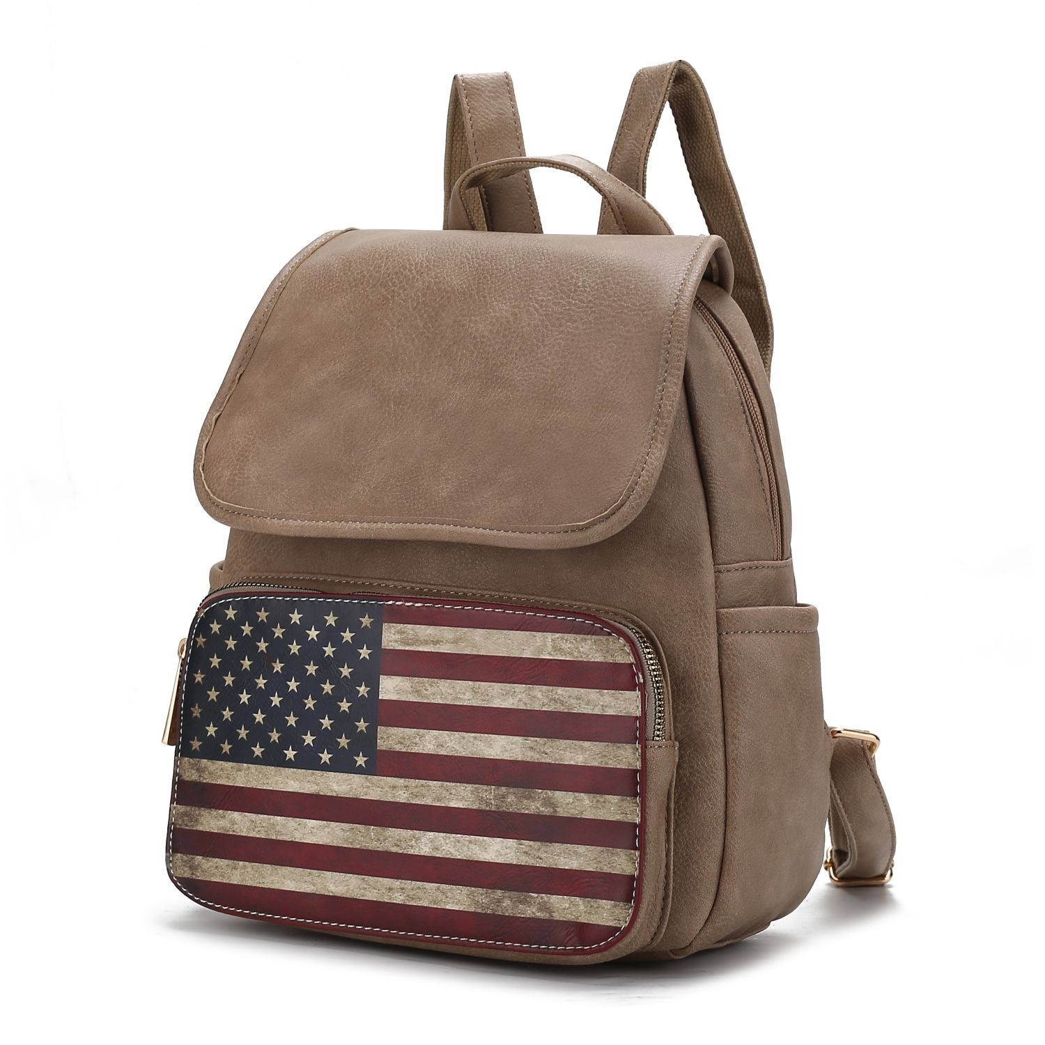 MKF Collection Regina Printed Flag Vegan Leather Womens Backpack By Mia K - Taupe