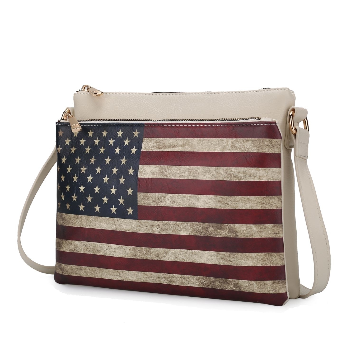 MKF Collection Madeline Printed Flag Vegan Leather Women's Crossbody Bag By Mia K - Beige