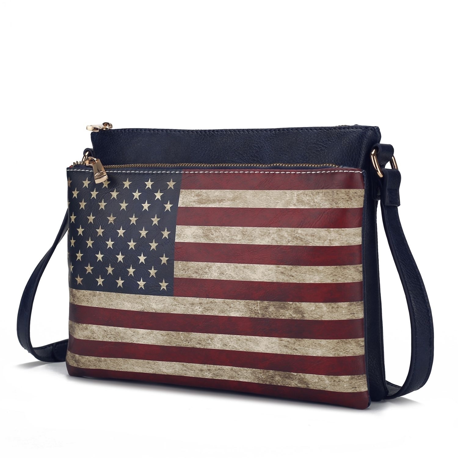 MKF Collection Madeline Printed Flag Vegan Leather Women's Crossbody Bag By Mia K - Navy