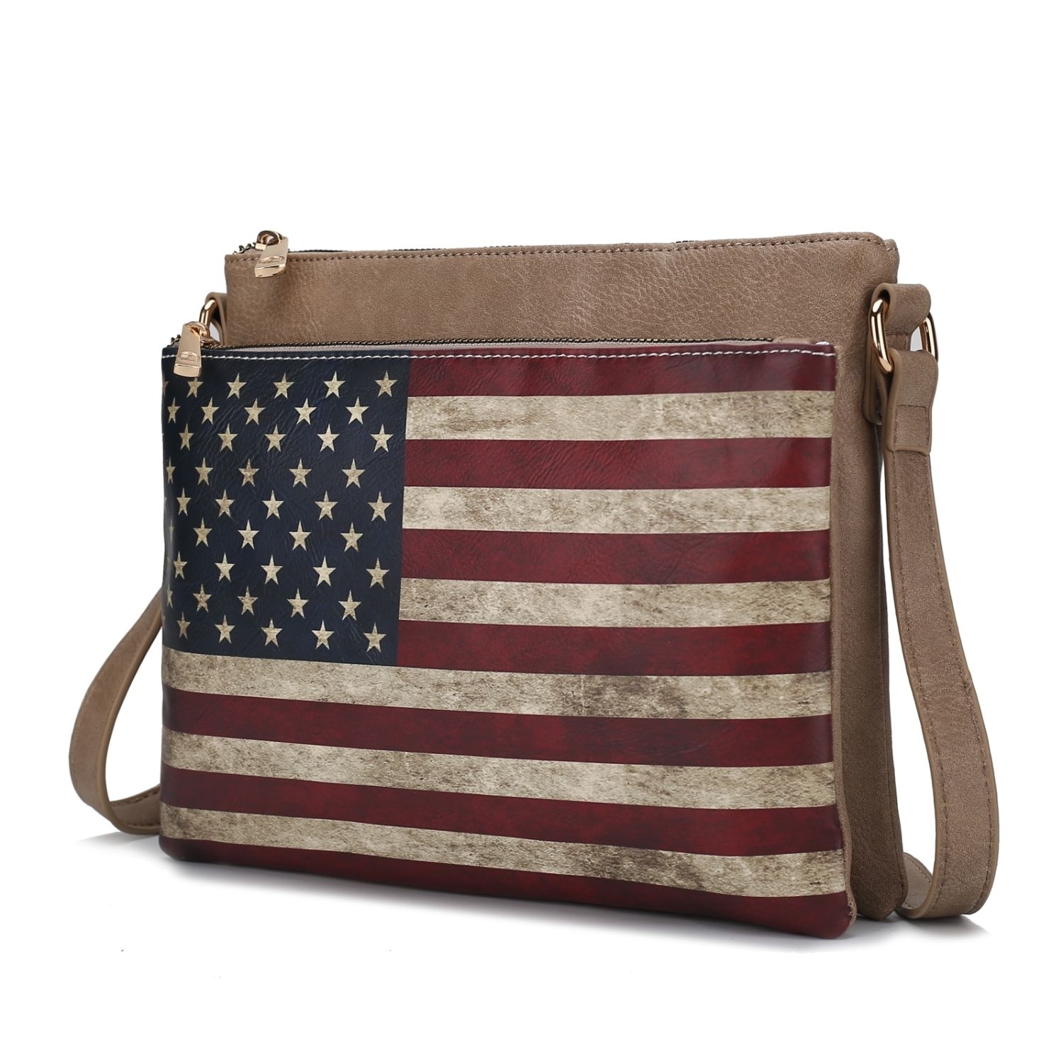MKF Collection Madeline Printed Flag Vegan Leather Women's Crossbody Bag By Mia K - Taupe