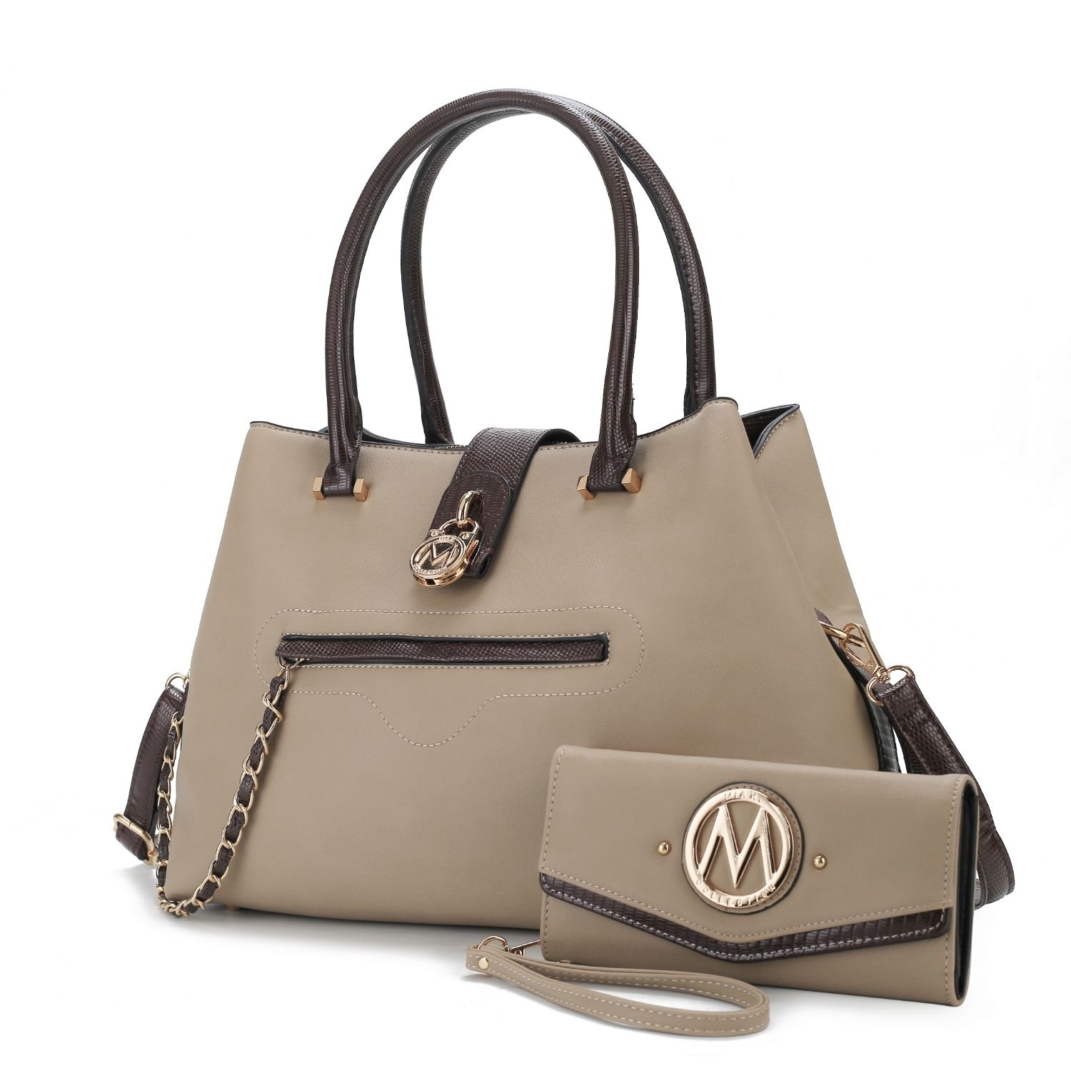 MKF Collection Edith Vegan Leather Womens Tote Bag By Mia K With Wallet - 2 Pieces - Beige