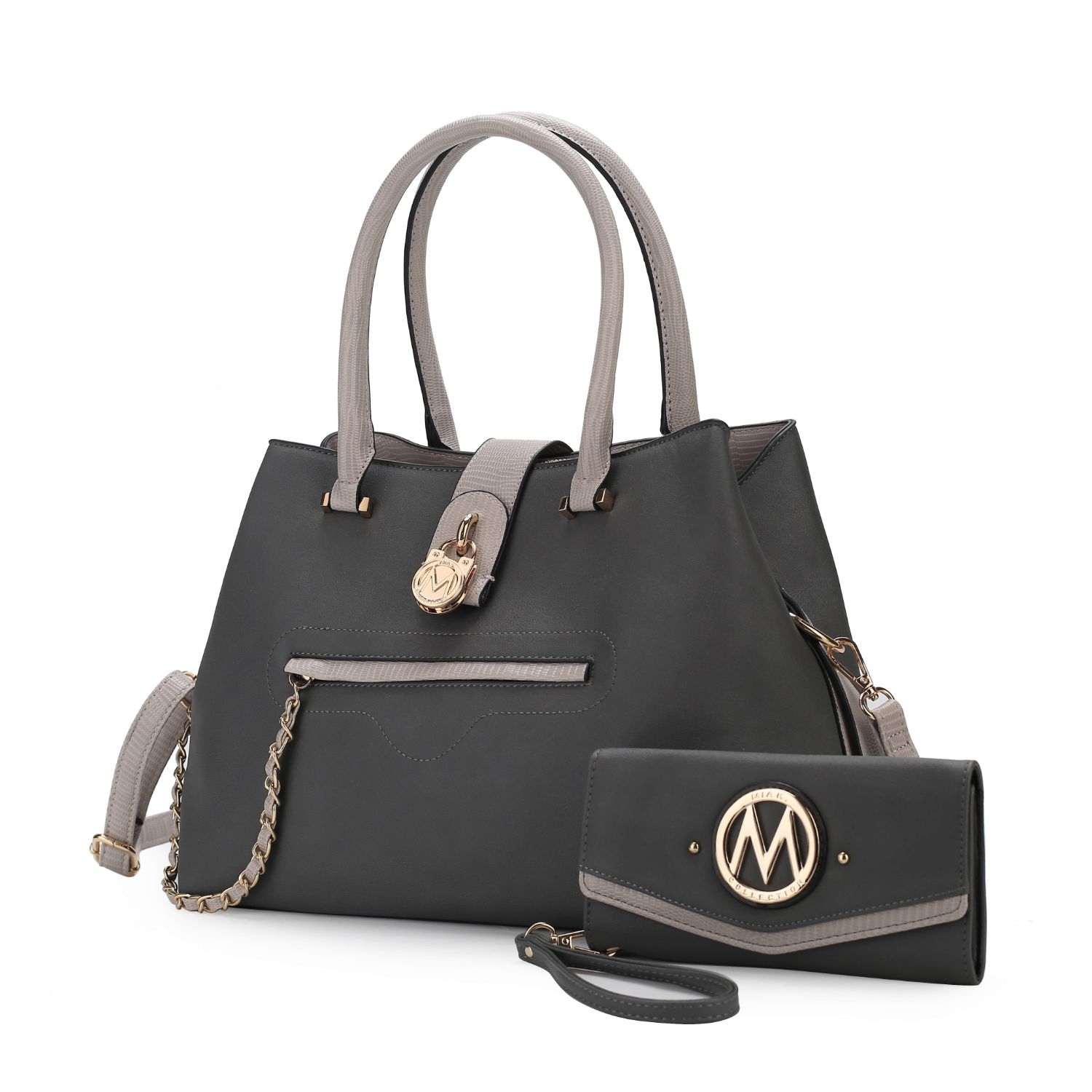 MKF Collection Edith Vegan Leather Womens Tote Bag By Mia K With Wallet - 2 Pieces - Charcoal