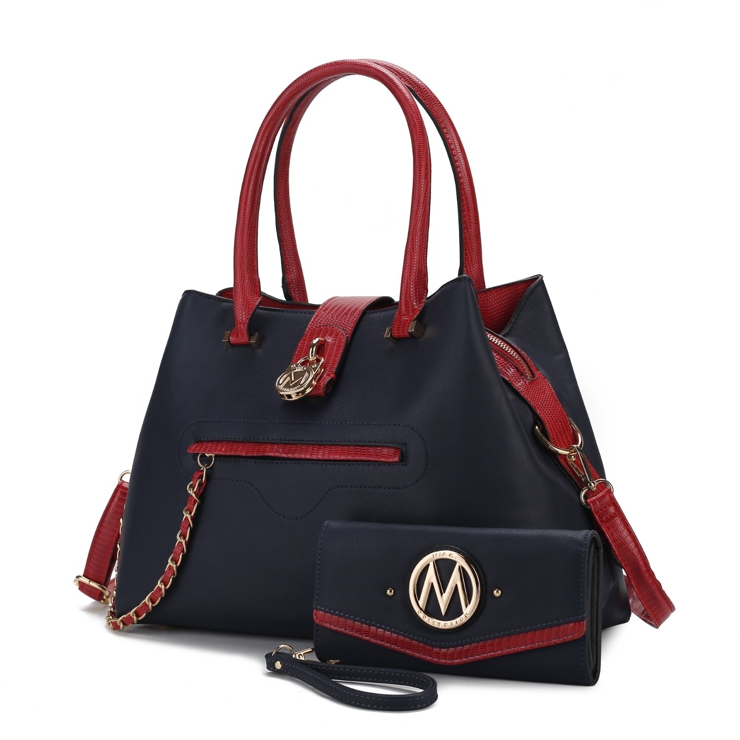 MKF Collection Edith Vegan Leather Womens Tote Bag By Mia K With Wallet - 2 Pieces - Navy