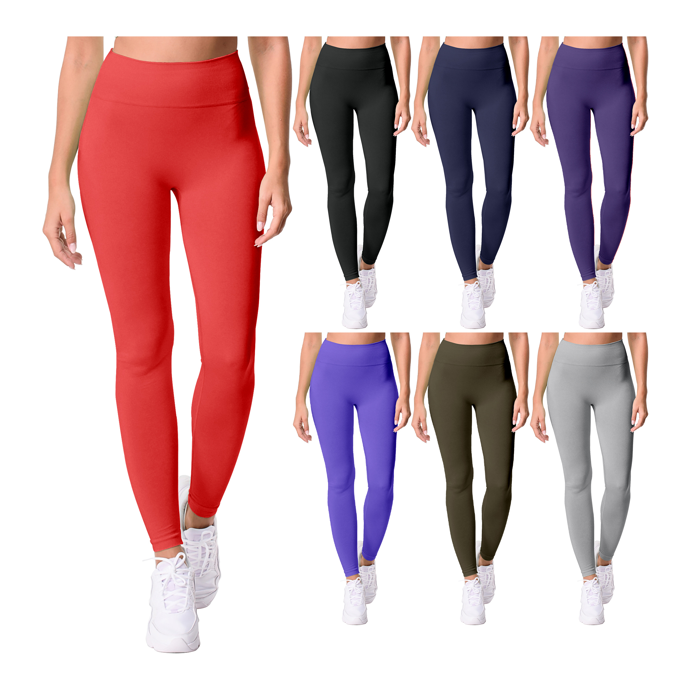 6-Pack: Women's Cozy Fleece-Lined Workout Yoga Pants Seamless Leggings - Assorted, Large