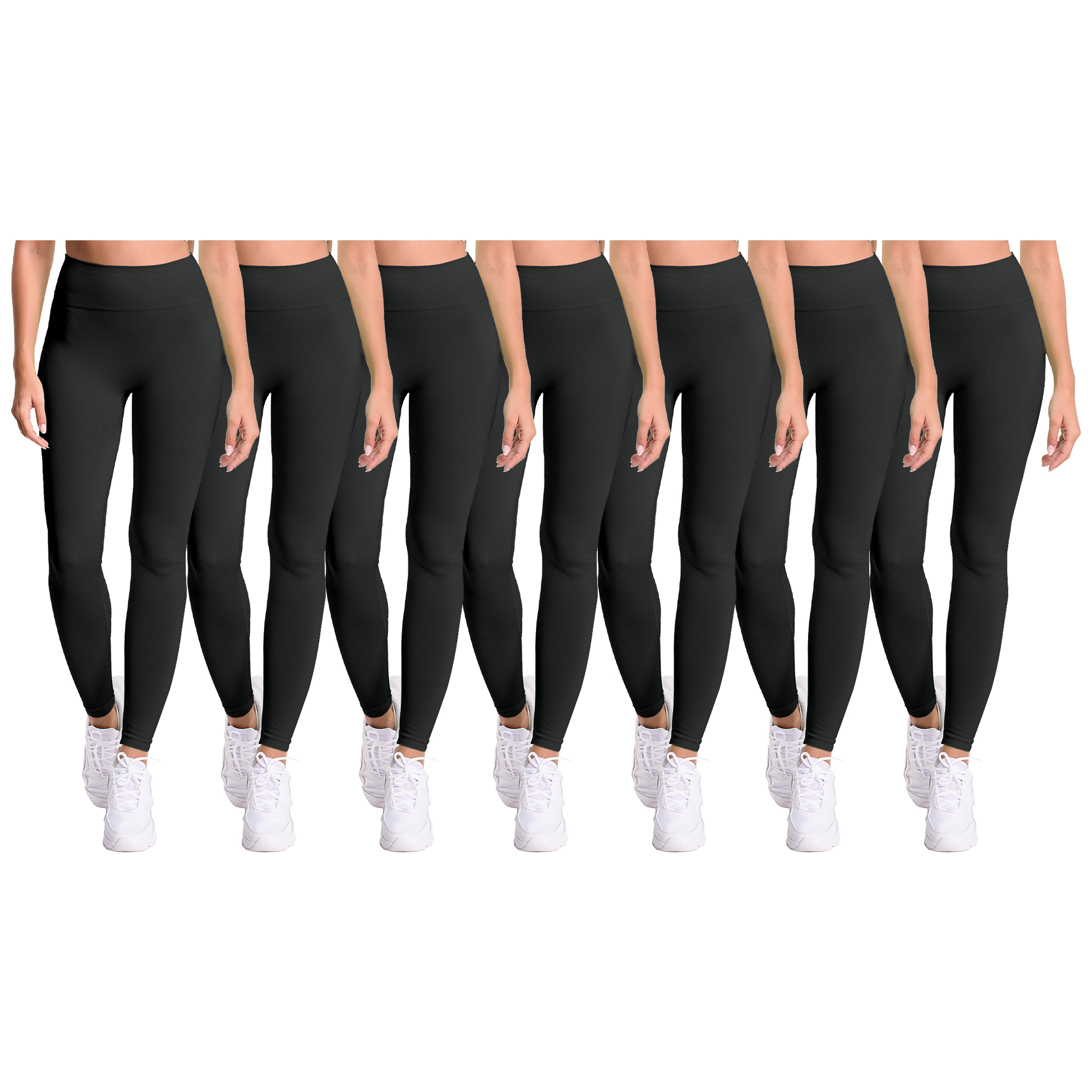 6-Pack: Women's Cozy Fleece-Lined Workout Yoga Pants Seamless Leggings - Black, Medium