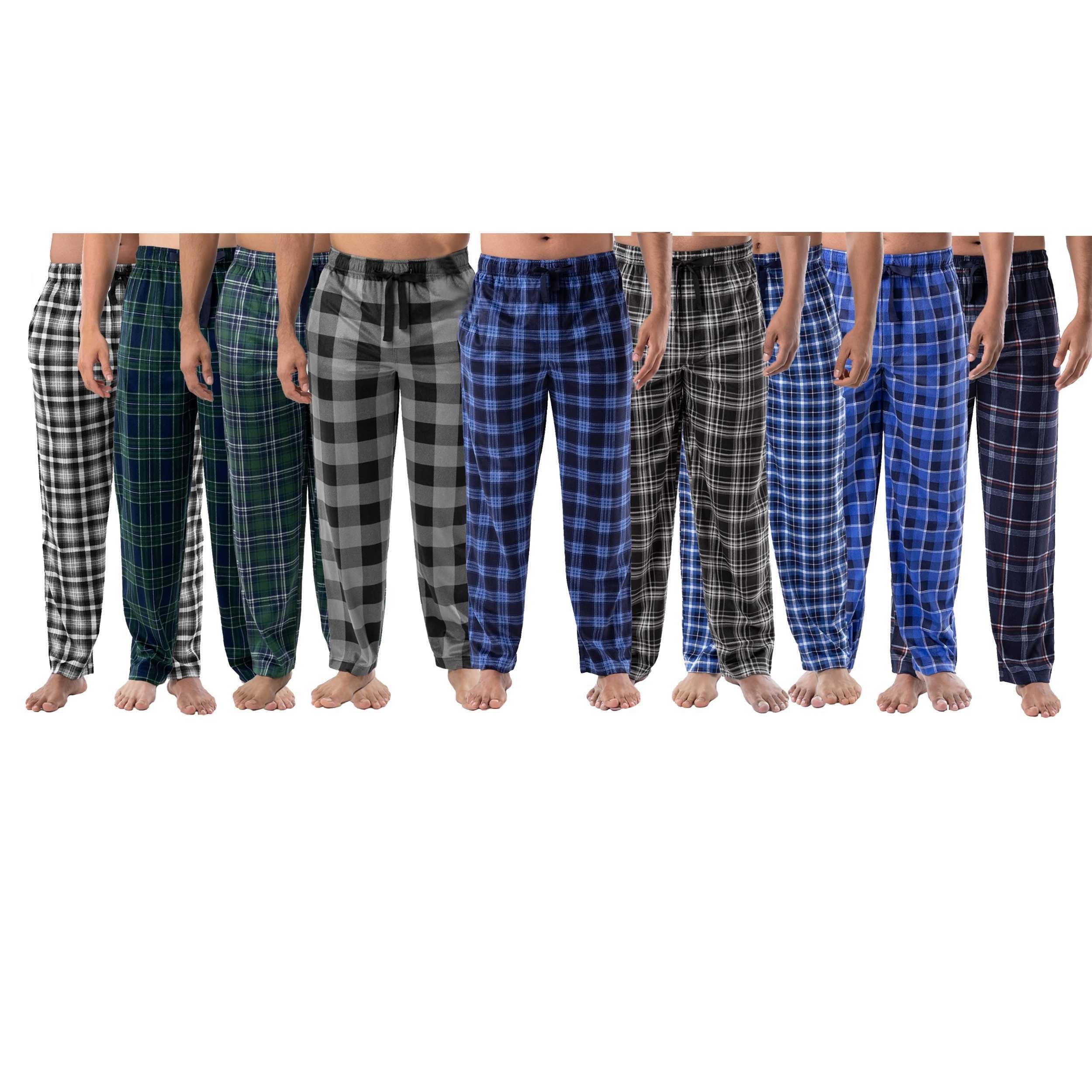 3 Pack: Men's Soft Micro Fleece Plaid Print Pajama Lounge Pants - X-Large