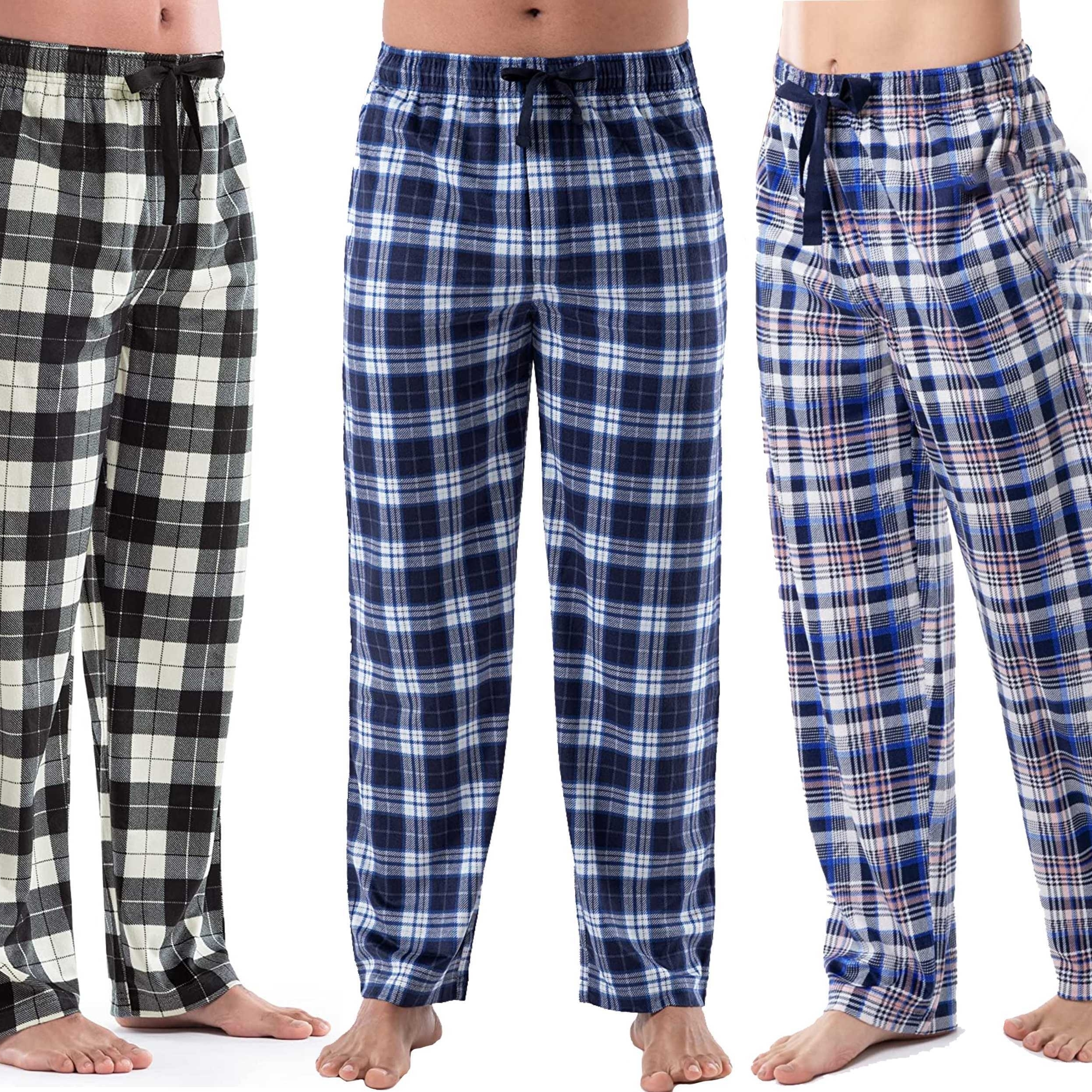 3 Pack: Men's Soft Micro Fleece Plaid Print Pajama Lounge Pants - Small