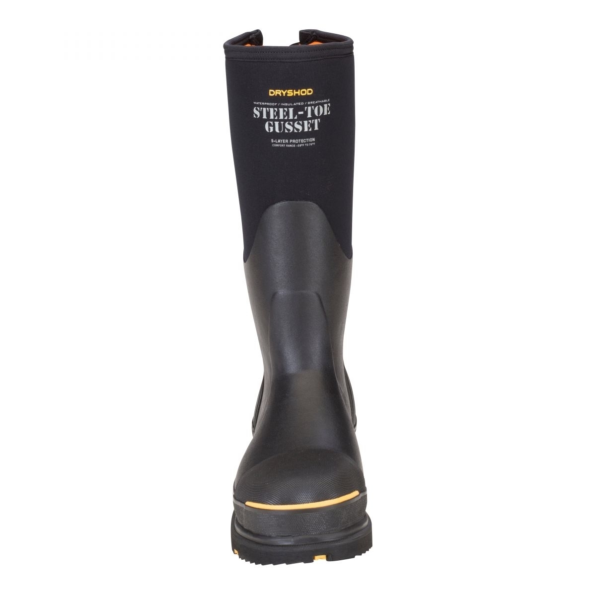 DRYSHOD WORK Men's Adjustable Gusset Steel Toe Work Waterproof Boot Black - STG-UH-BK ONE SIZE BLACK/YELLOW - BLACK/YELLOW, 10