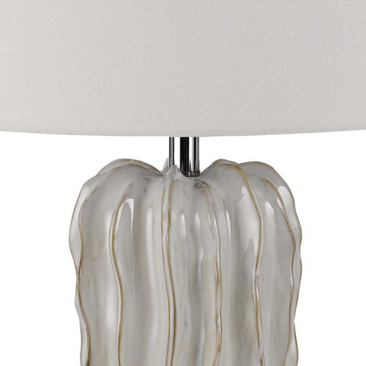 28 Inch Accent Table Lamp, Hardback Fabric Shade, Embossed Ceramic, Pearl- Saltoro Sherpi