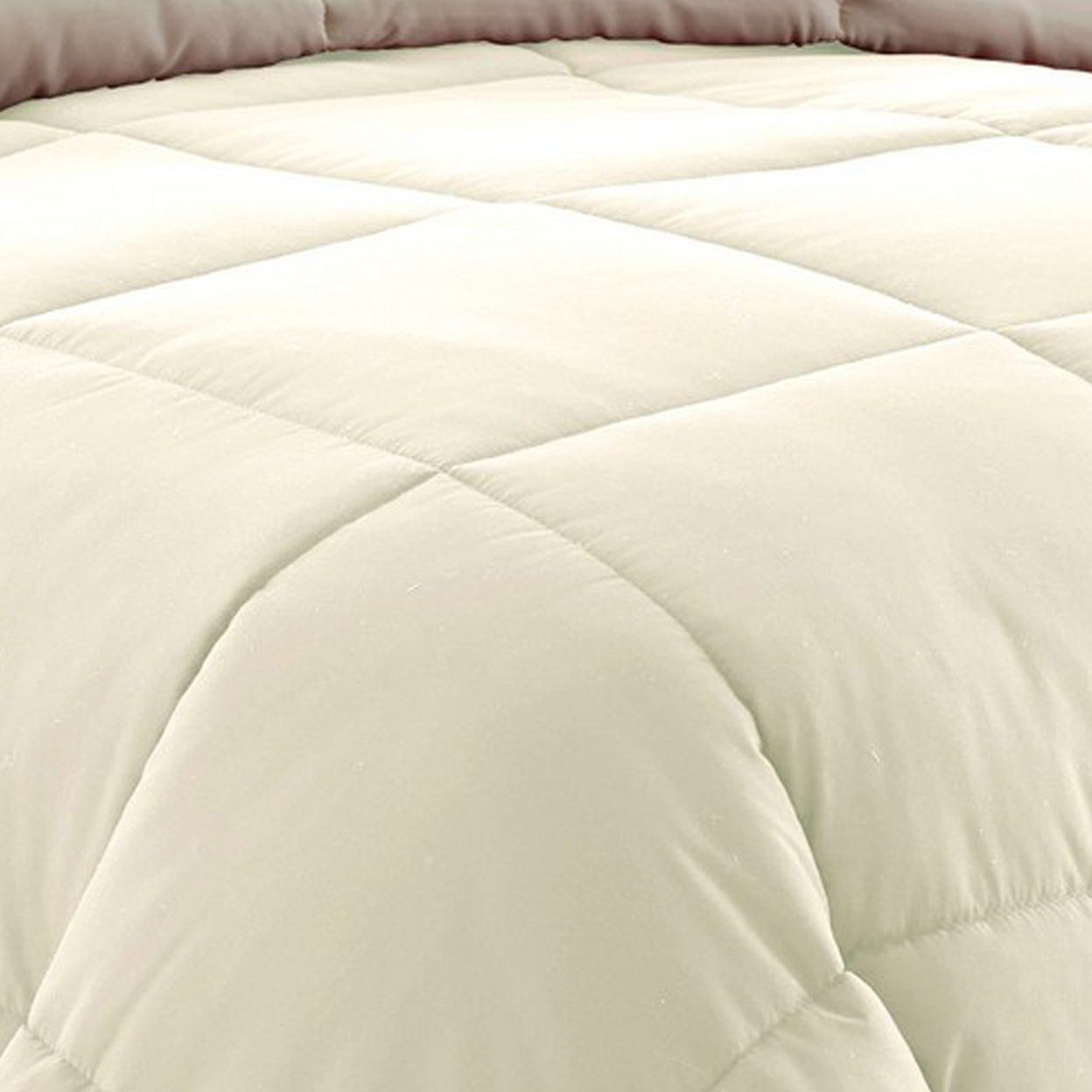 Beth Reversible Microfiber Queen Comforter, Squared Stitching, Ivory, Beige- Saltoro Sherpi