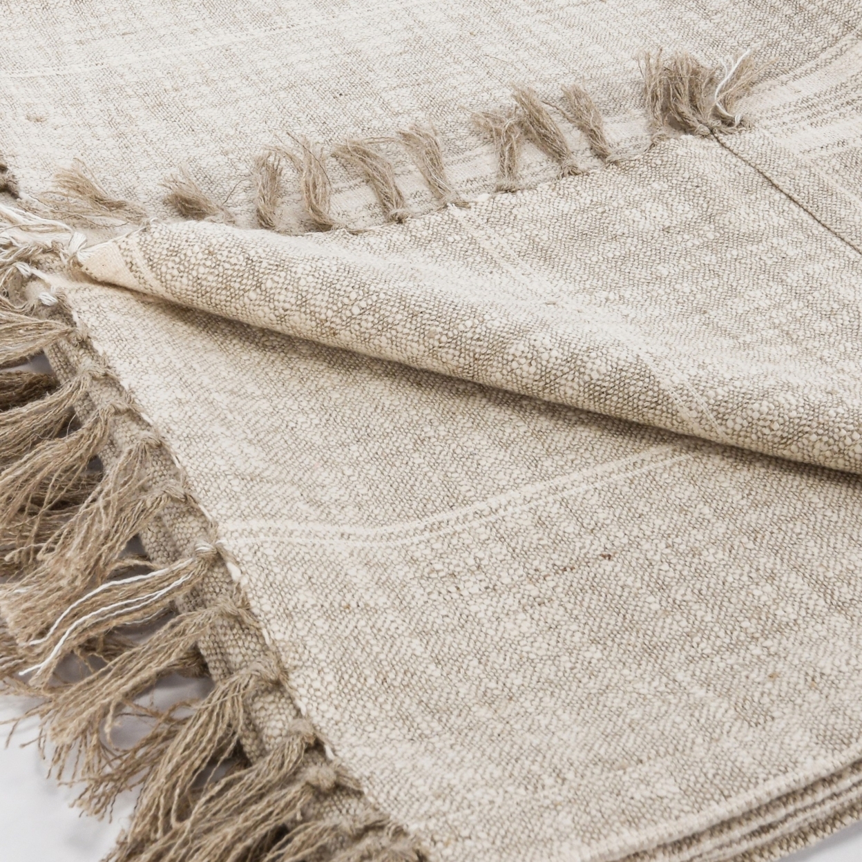 Uno 50 Inch Throw Blanket, Cotton And Linen, Woven Striped Design, Beige- Saltoro Sherpi