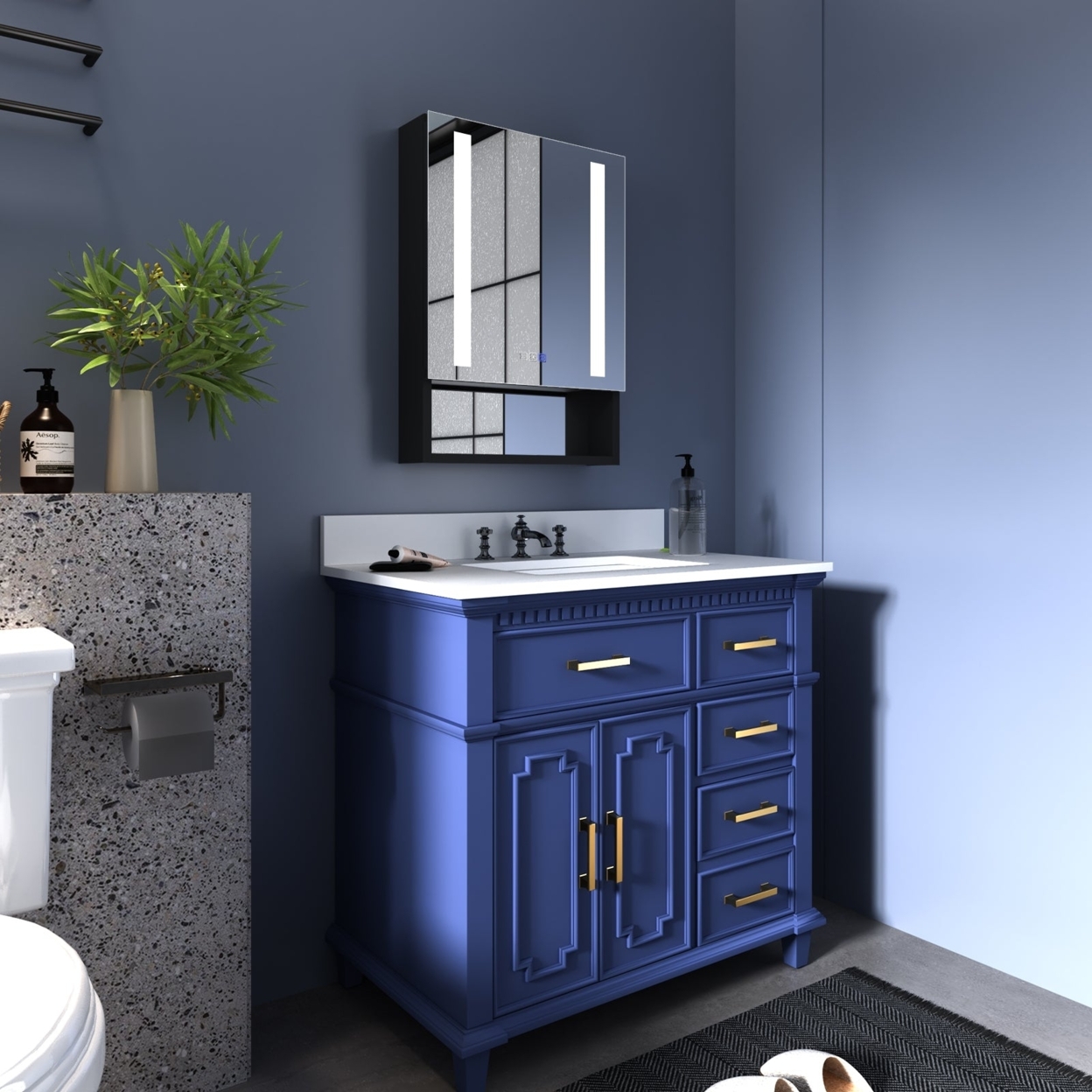 ExBrite 20 x 28 inch Bathroom Vanity Medicine Cabinet with Lights Recessed or Surface Mount,Defog, Stepless Dimming - Door Left Open