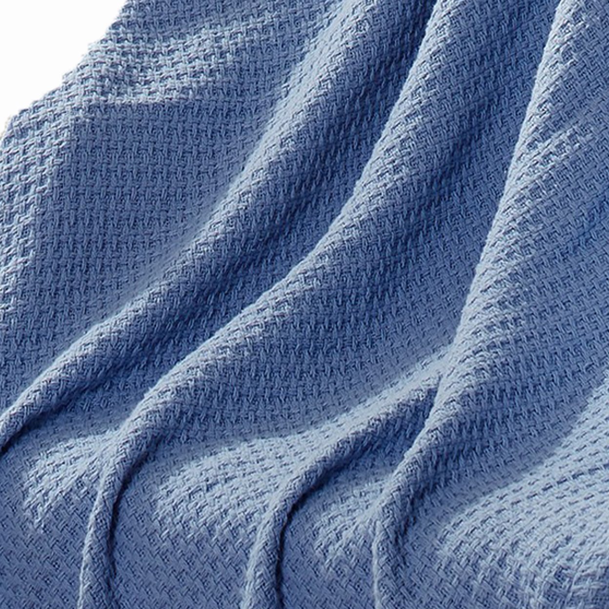 Nyx King Size Ultra Soft Cotton Thermal Blanket, Textured Feel, Denim Blue- Saltoro Sherpi