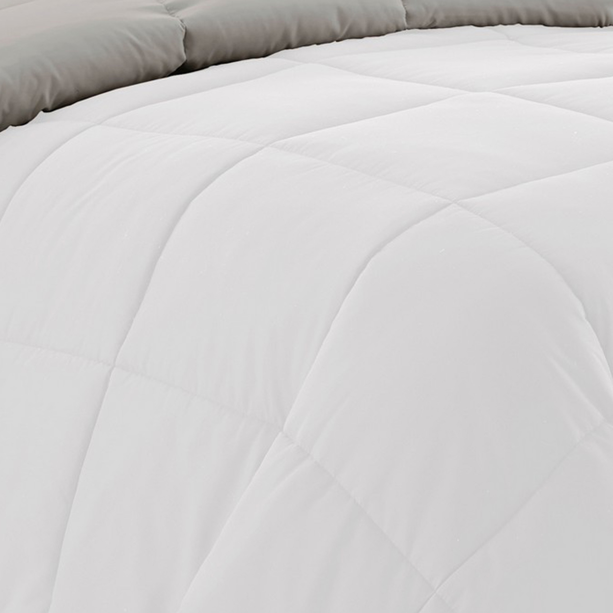 Beth Reversible Microfiber Twin Comforter, Squared Stitching, White, Gray- Saltoro Sherpi