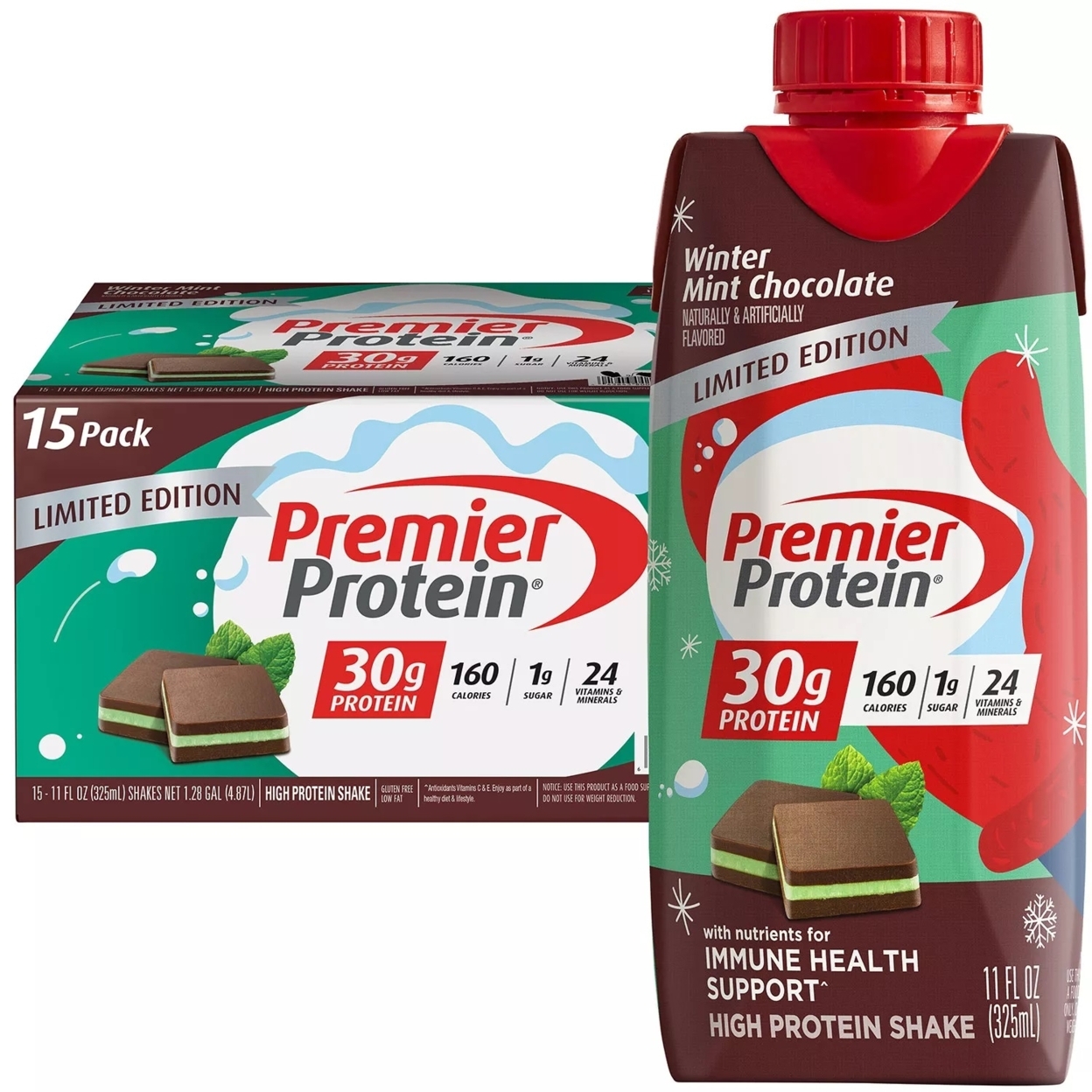 Premier Protein High Protein Shake, Winter Mint Chocolate, 11 Fl Oz (Pack Of 15)