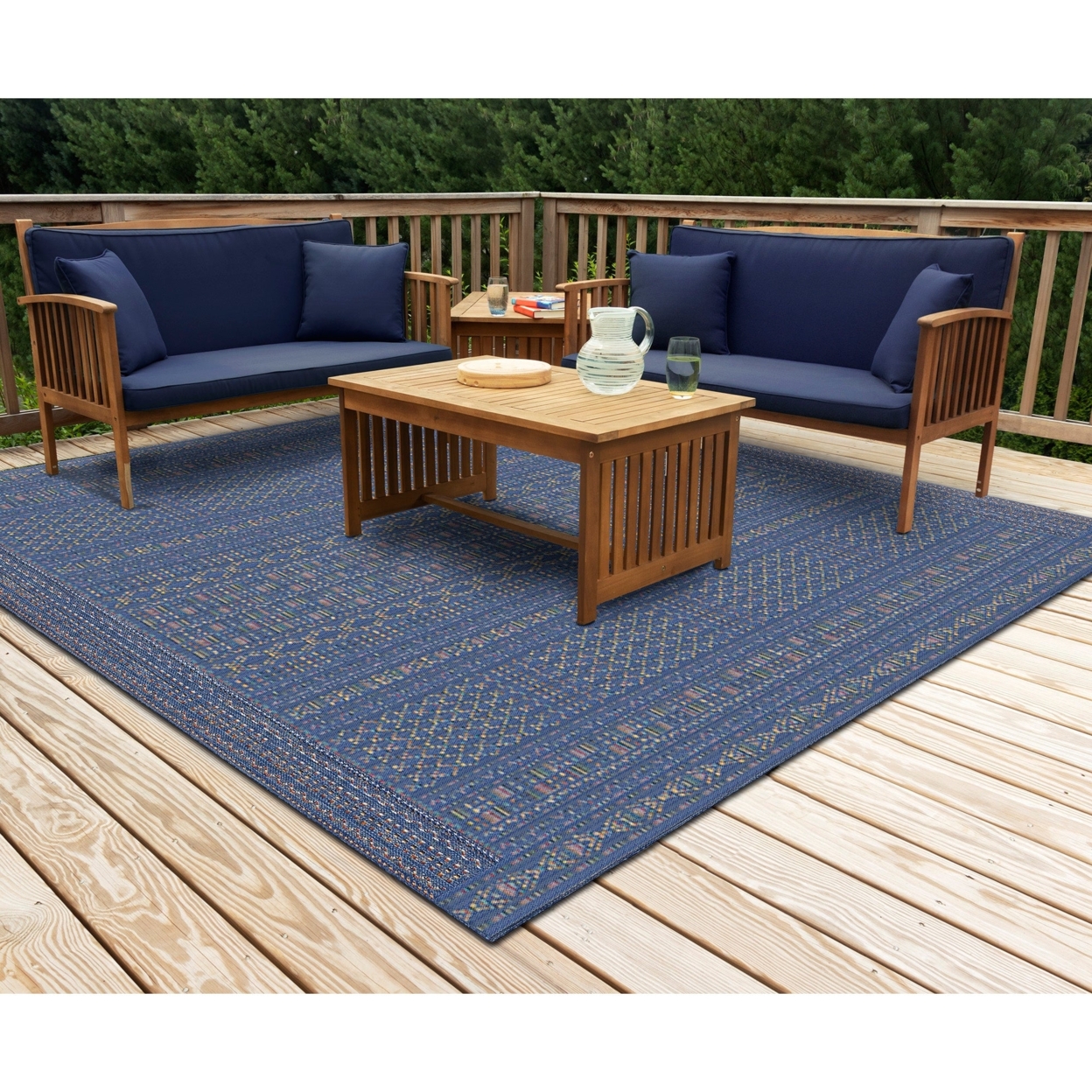 Liora Manne Avena Panel Stripe Indoor Outdoor Area Rug Denim - 6'6 X 9'3