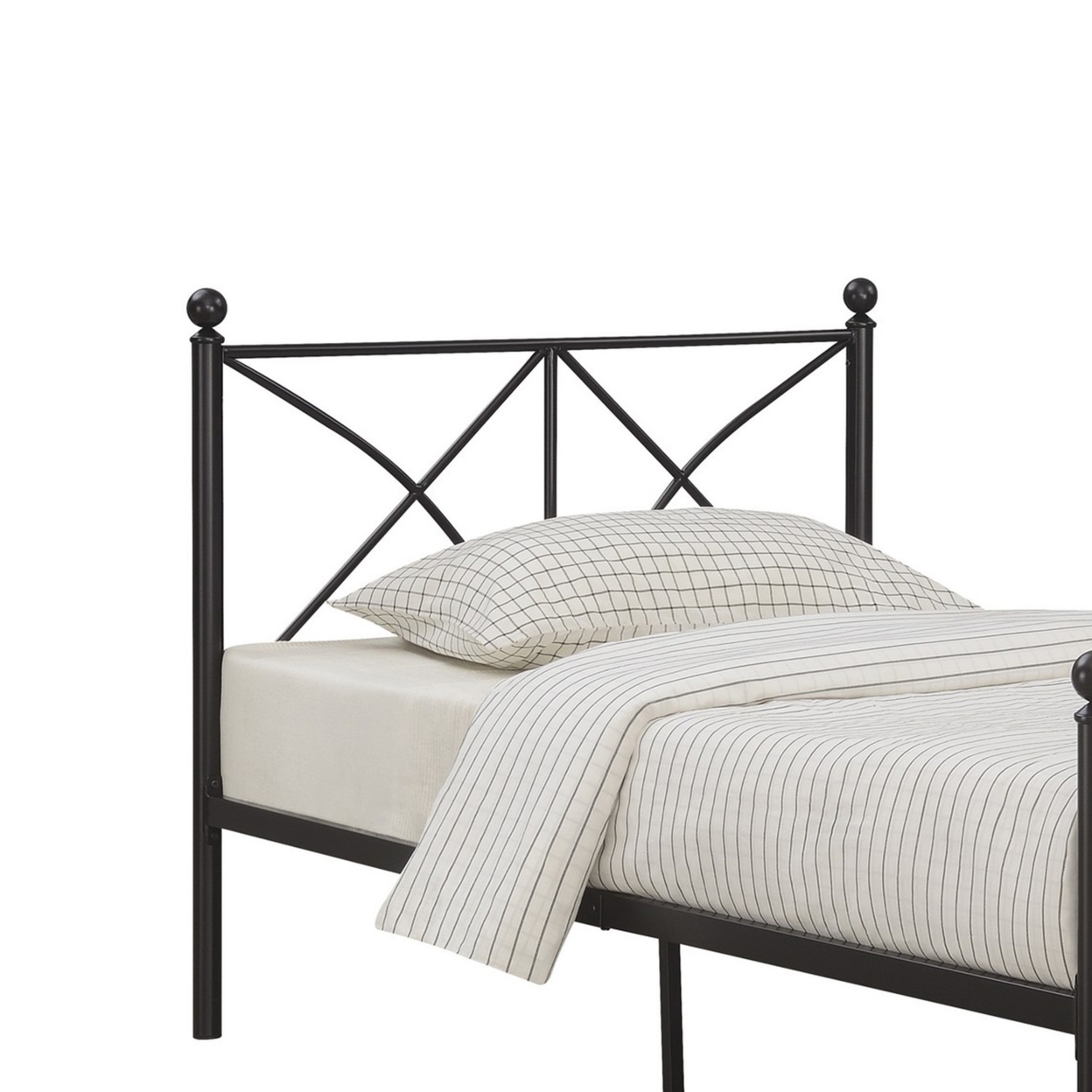 Adam 79 Inch Metal Full Size Bed Frame, Crossed Bars, Matte Black