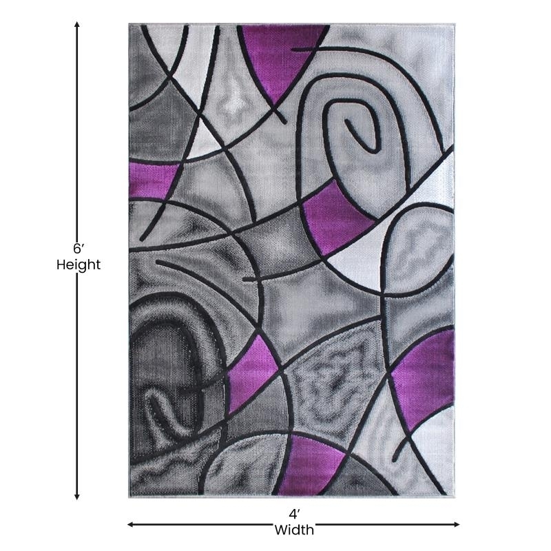 Jubilee Collection 3' X 5' Purple Abstract Area Rug - Olefin Rug With Jute Backing - Living Room, Bedroom, & Family Room